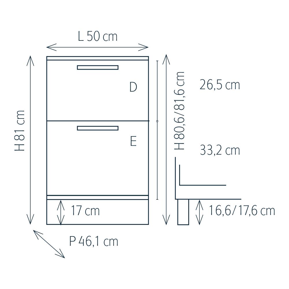 Modulo per mobile componibile con 2 cassetti e piedini