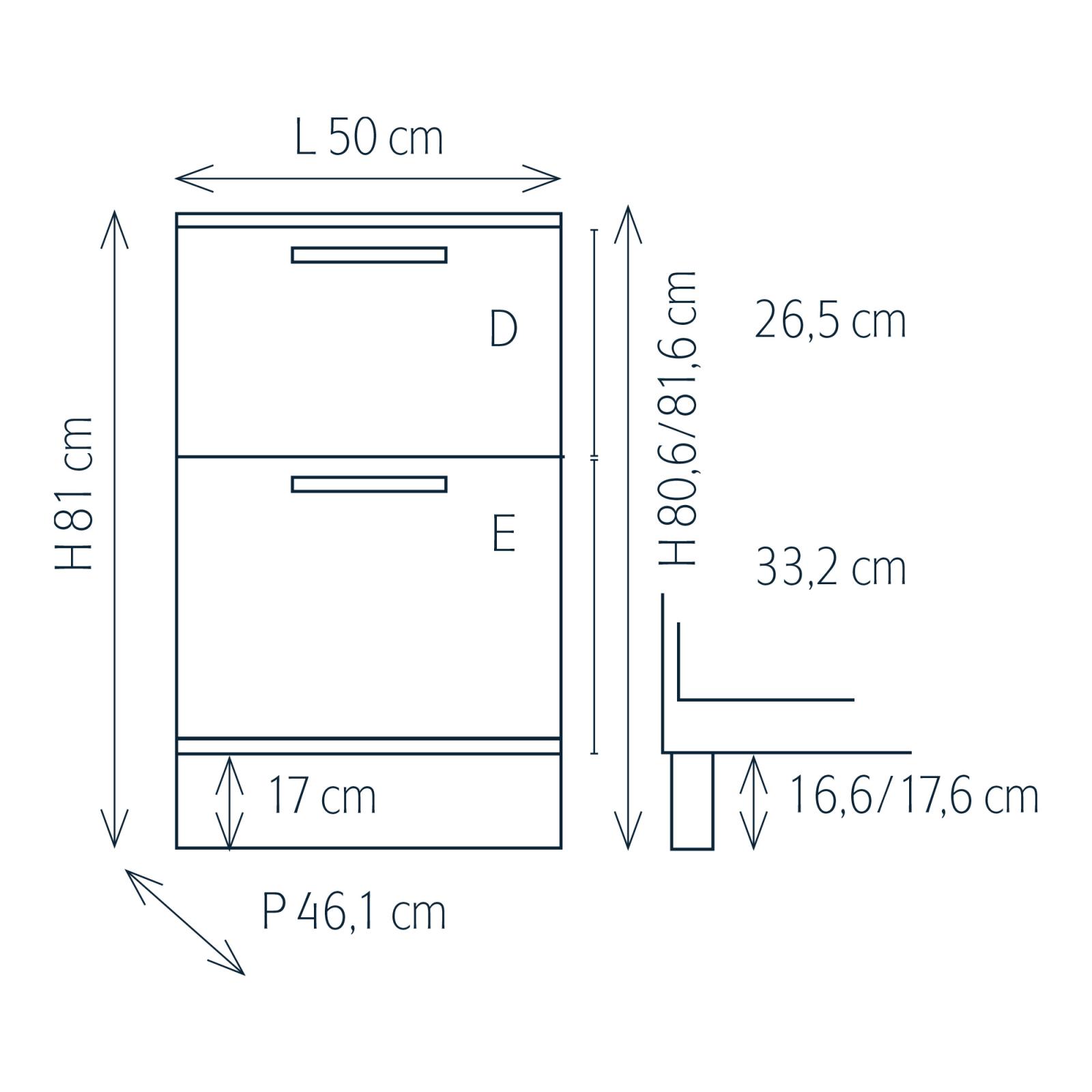 Modulo per mobile componibile con 2 cassetti e zoccolino