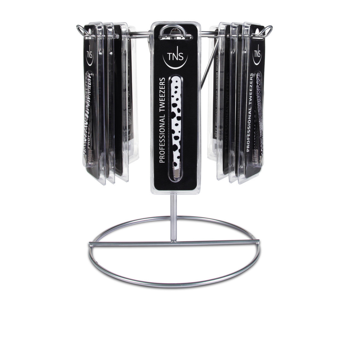 Professional eyebrow tweezers Black and White 18-piece rotating display unit