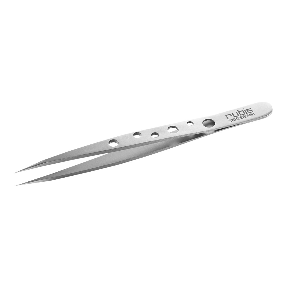 Rubis Perforierte Edelstahlpinzette mit spitzer Spitze