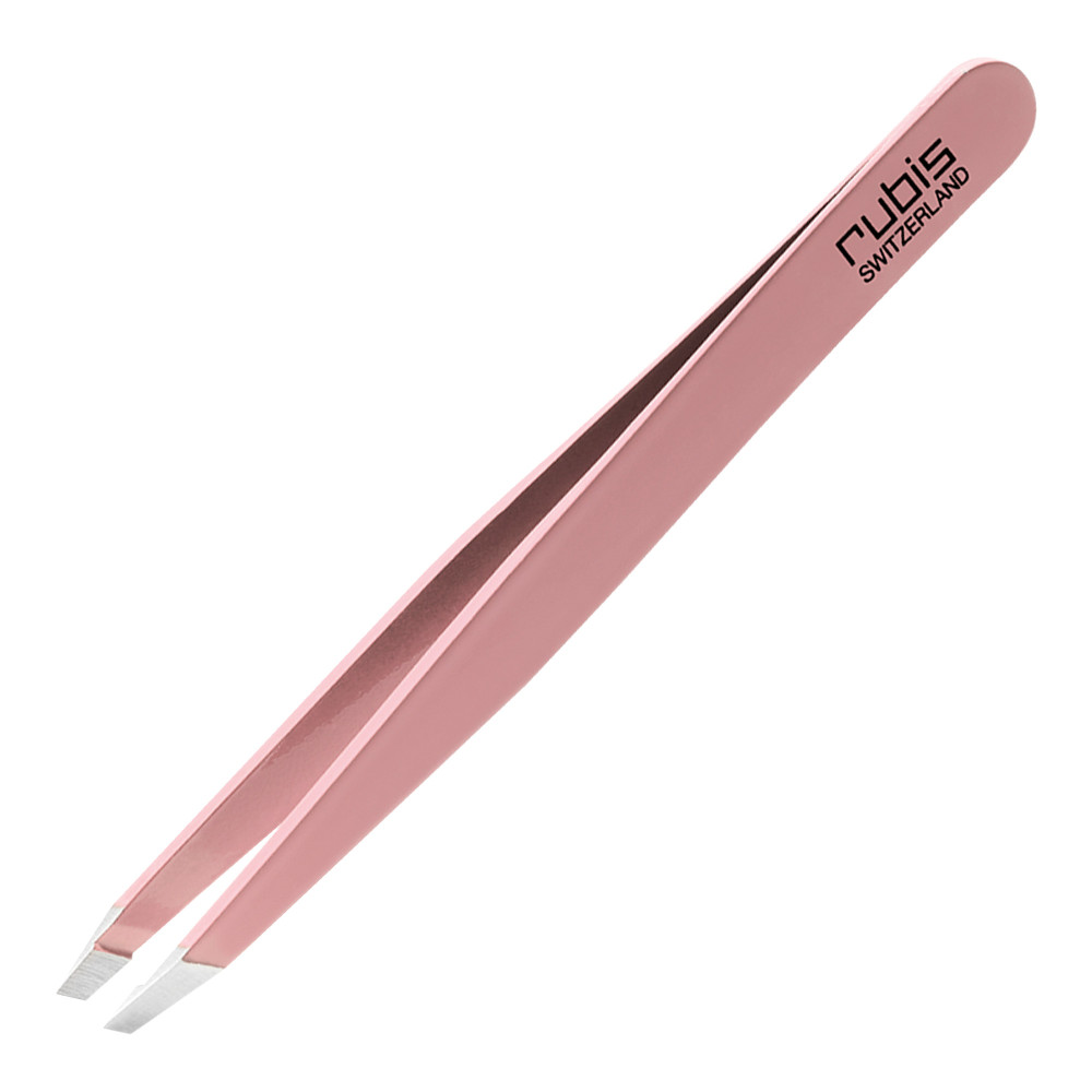 Rubis Edelstahlpinzette mit schräger Spitze rosa