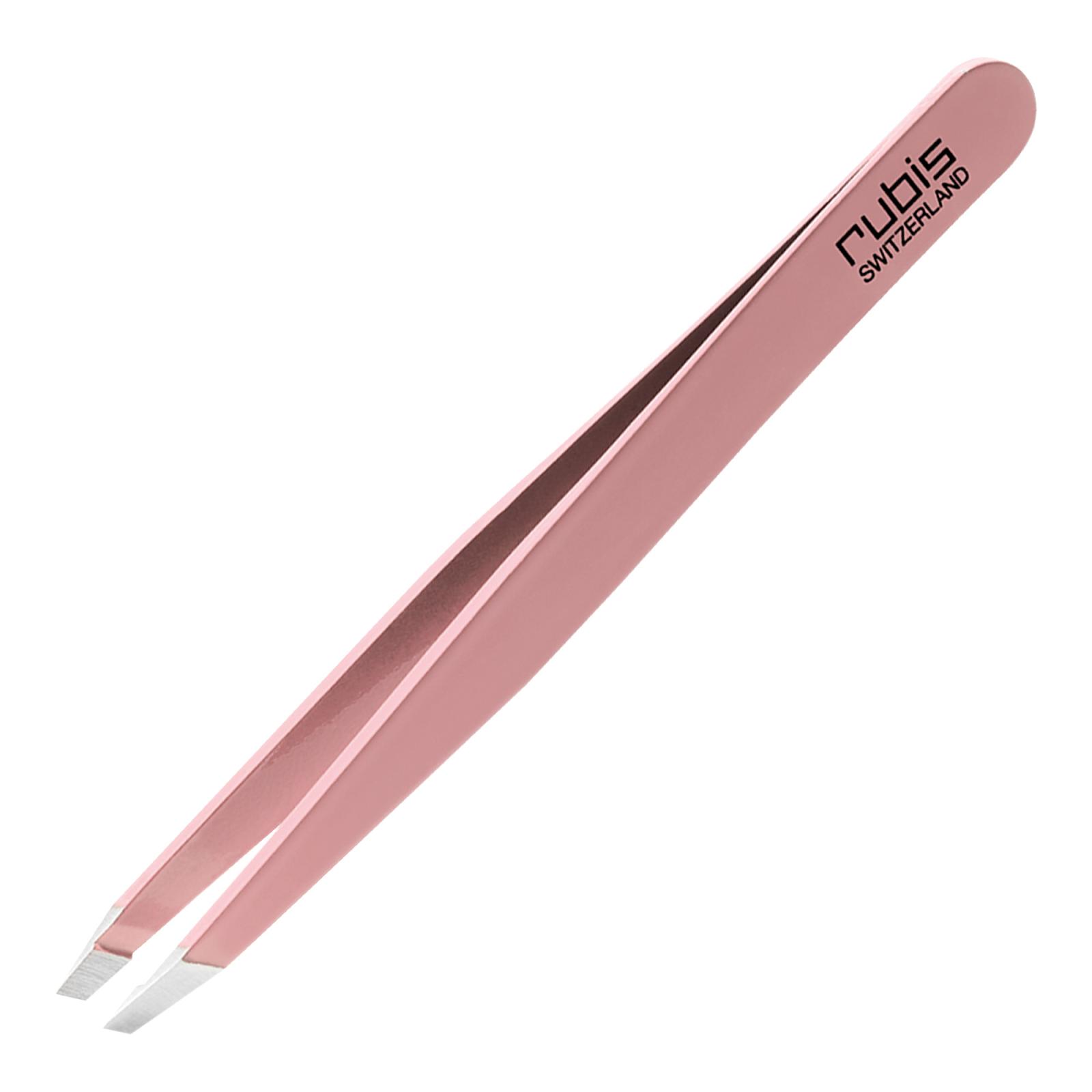 Rubis Edelstahlpinzette mit schräger Spitze rosa