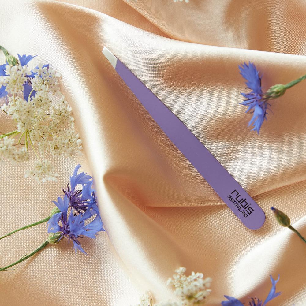 Rubis Edelstahlpinzette mit schräger Spitze violett