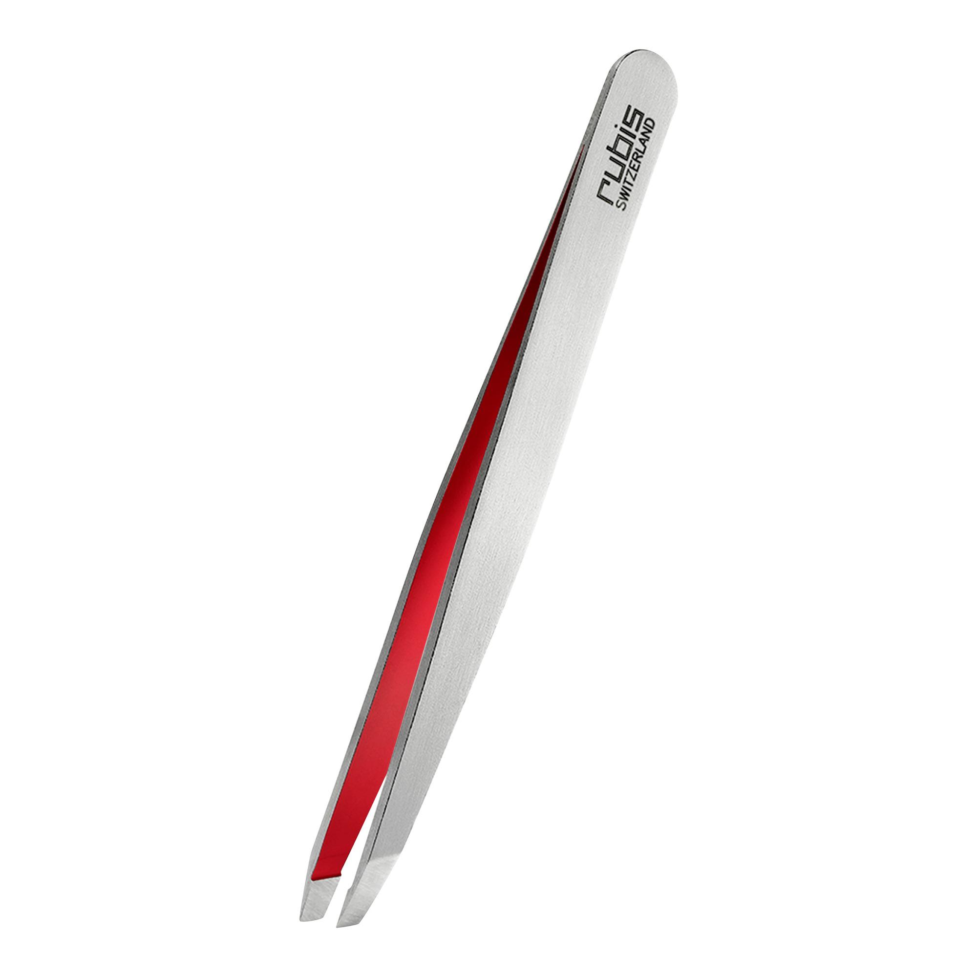 Pince à épiler Rubis en acier inoxydable à pointe oblique et intérieur rouge rubis