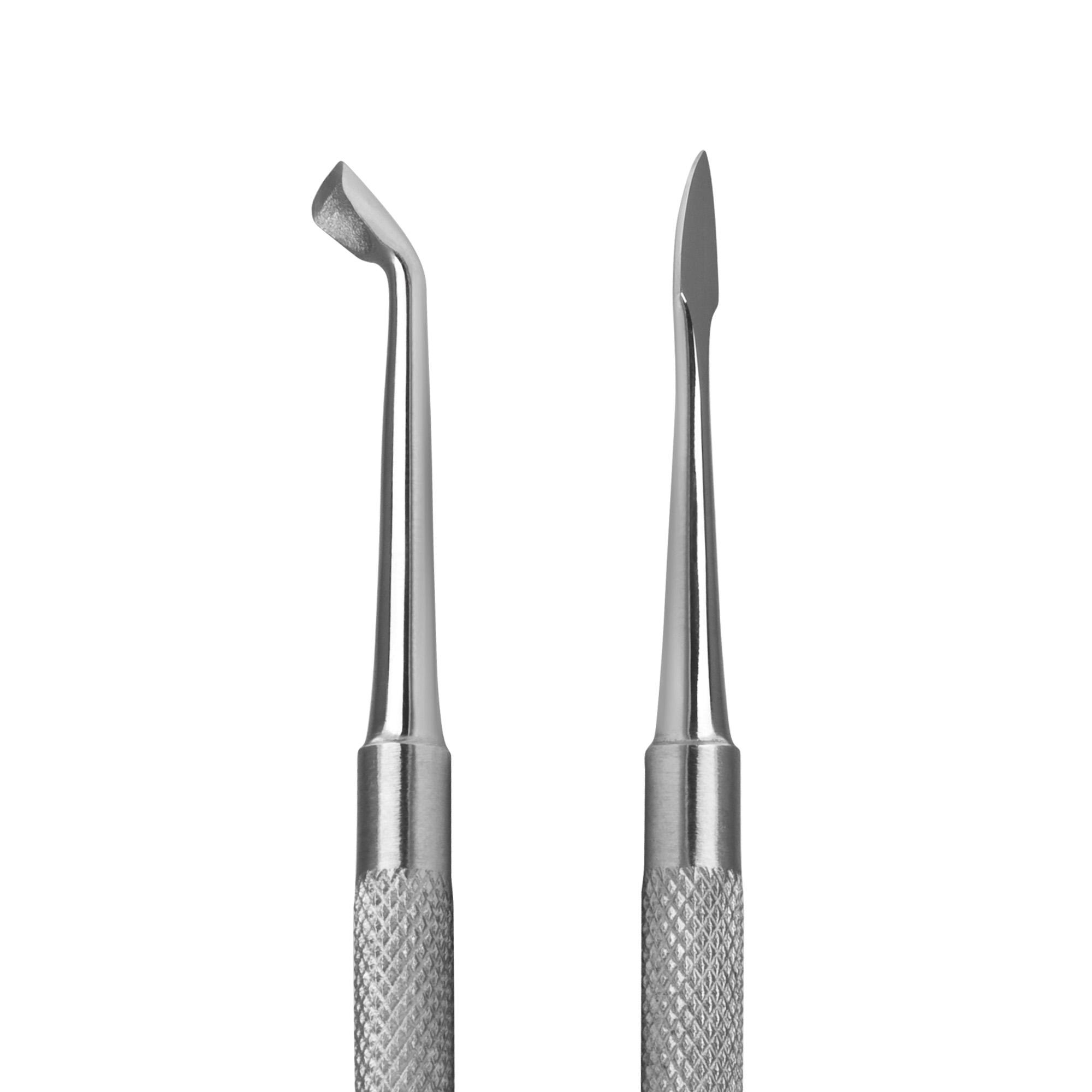 Empujador de piel profesional de acero inoxidable con doble punta cóncava y lanceolada Nail Pusher