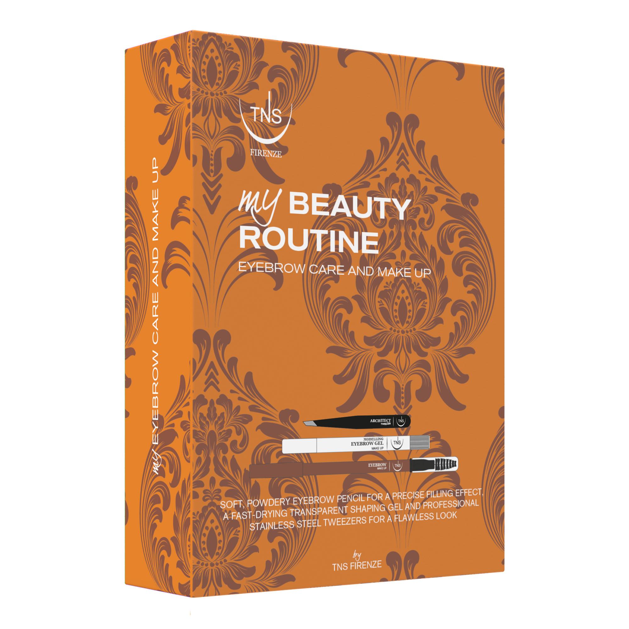 Coffret cadeau Beauty Gift Gel fixateur, pince à épiler, crayon à sourcils brun chaud TNS