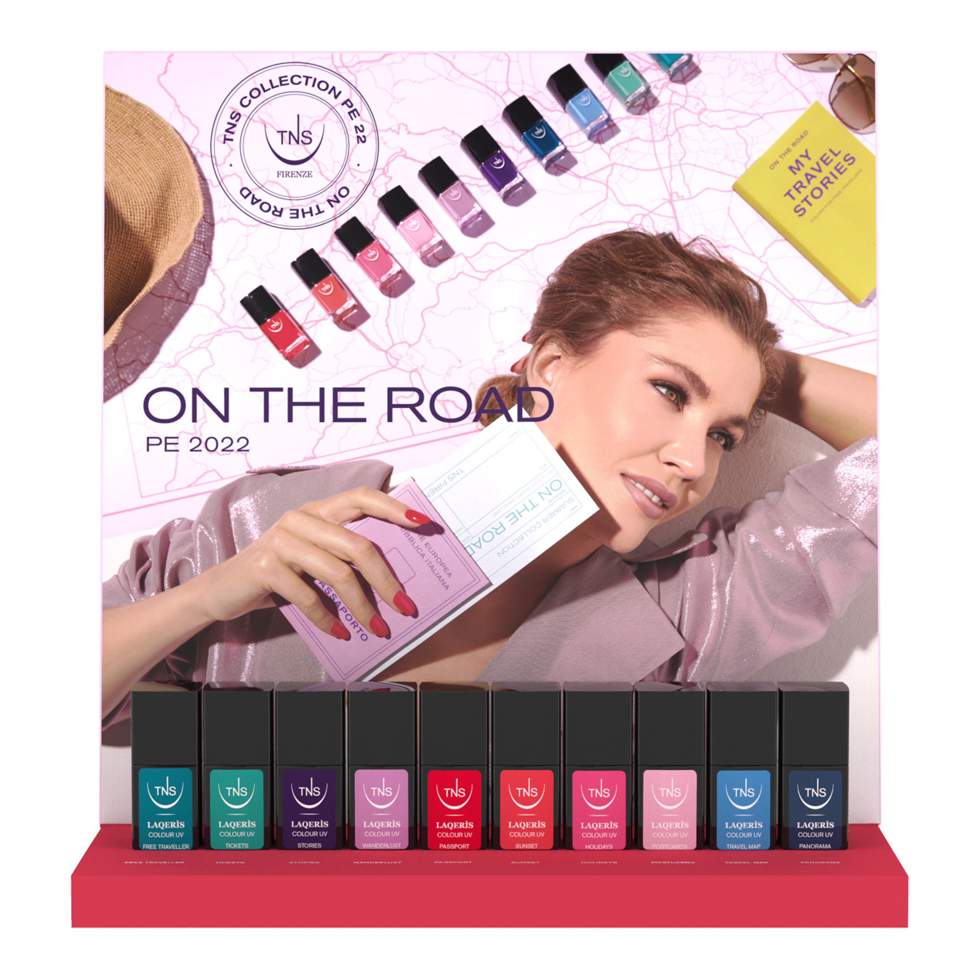 Promotion Collection TNS On the Road S/S 2022 Nail Polishes, Laqerìs colours, PowerLed lamp, Base and Top Coat