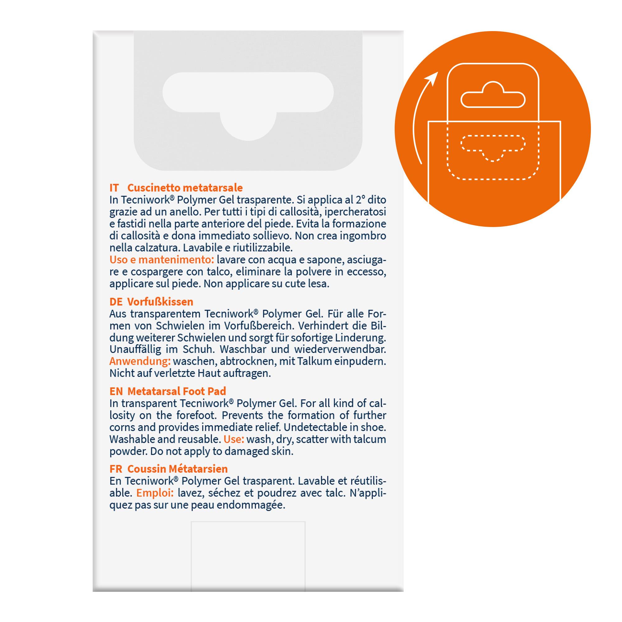 Almohadilla metatarsiana para el pie en Tecniwork Polymer Gel transparente, 1 par