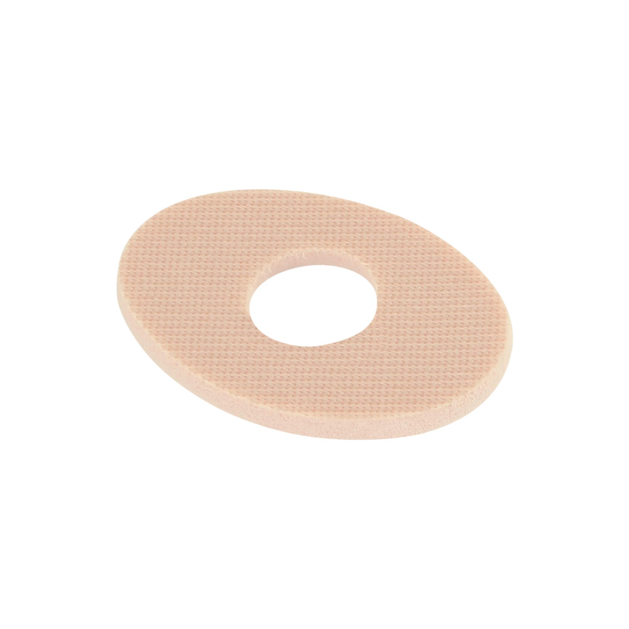 Protectores ovales grandes para los pies con orificio central, fabricados en látex.
