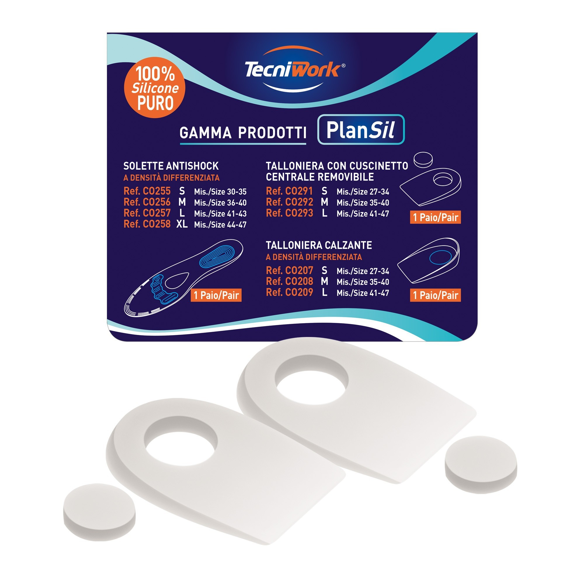 Tecniwork silicone heel pads with removable central pad