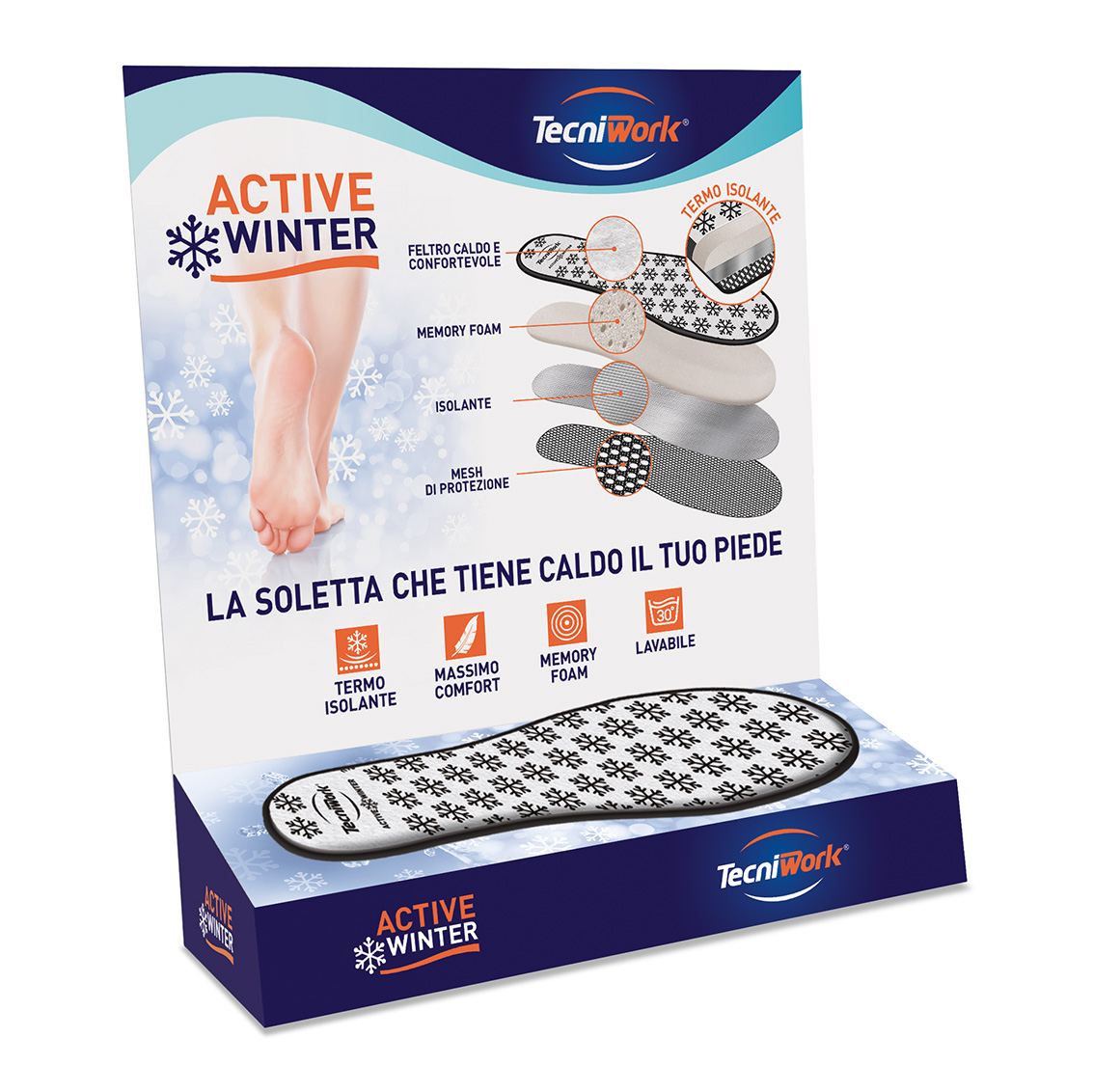 Tecniwork Présentoir semelles Active Winter avec mousse à mémoire de forme 24 paires