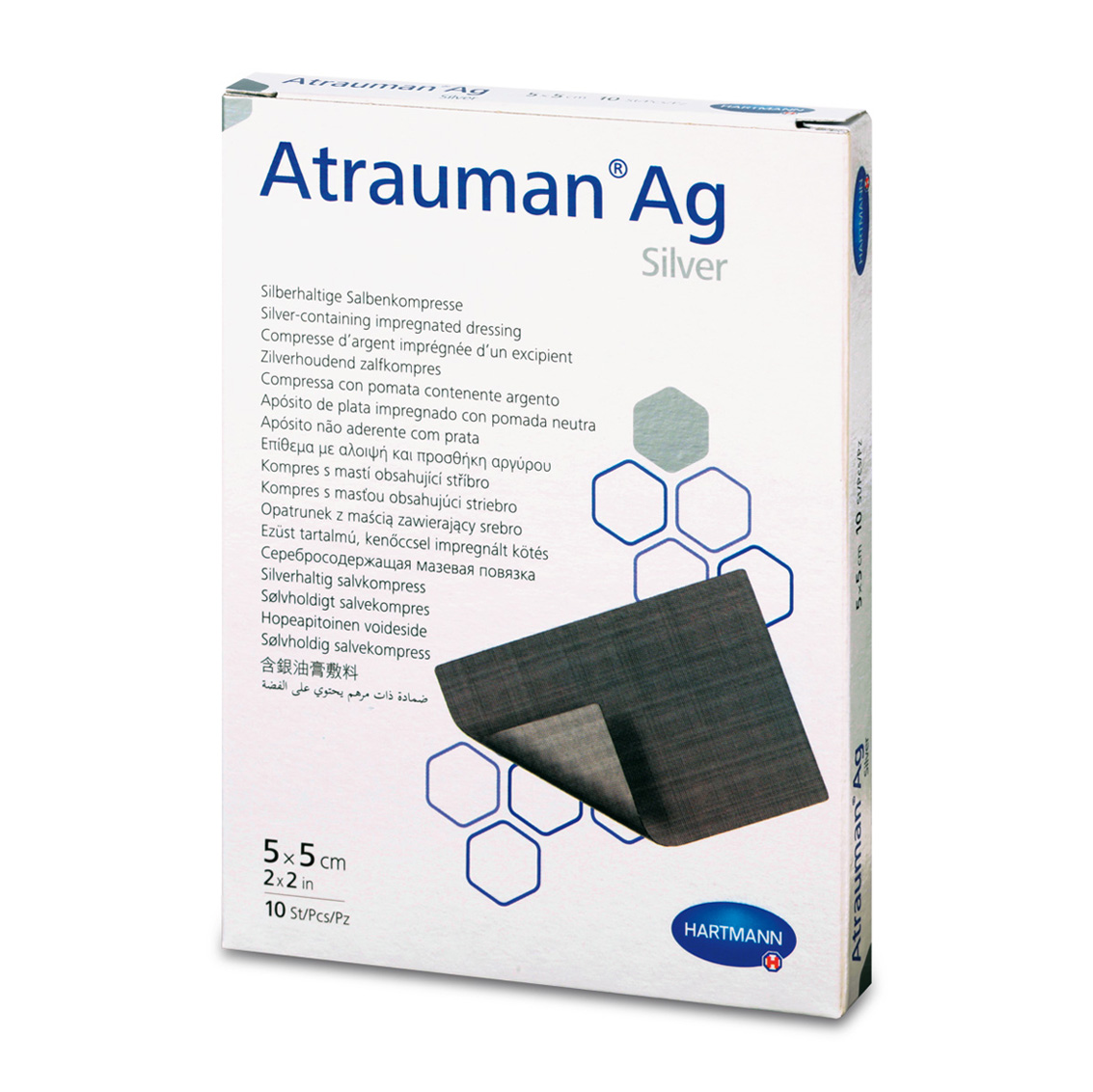 Atrauman Ag - Compresses stériles avec fibres de polyamide recouvertes d'argent 5 x 5 cm 10 pc