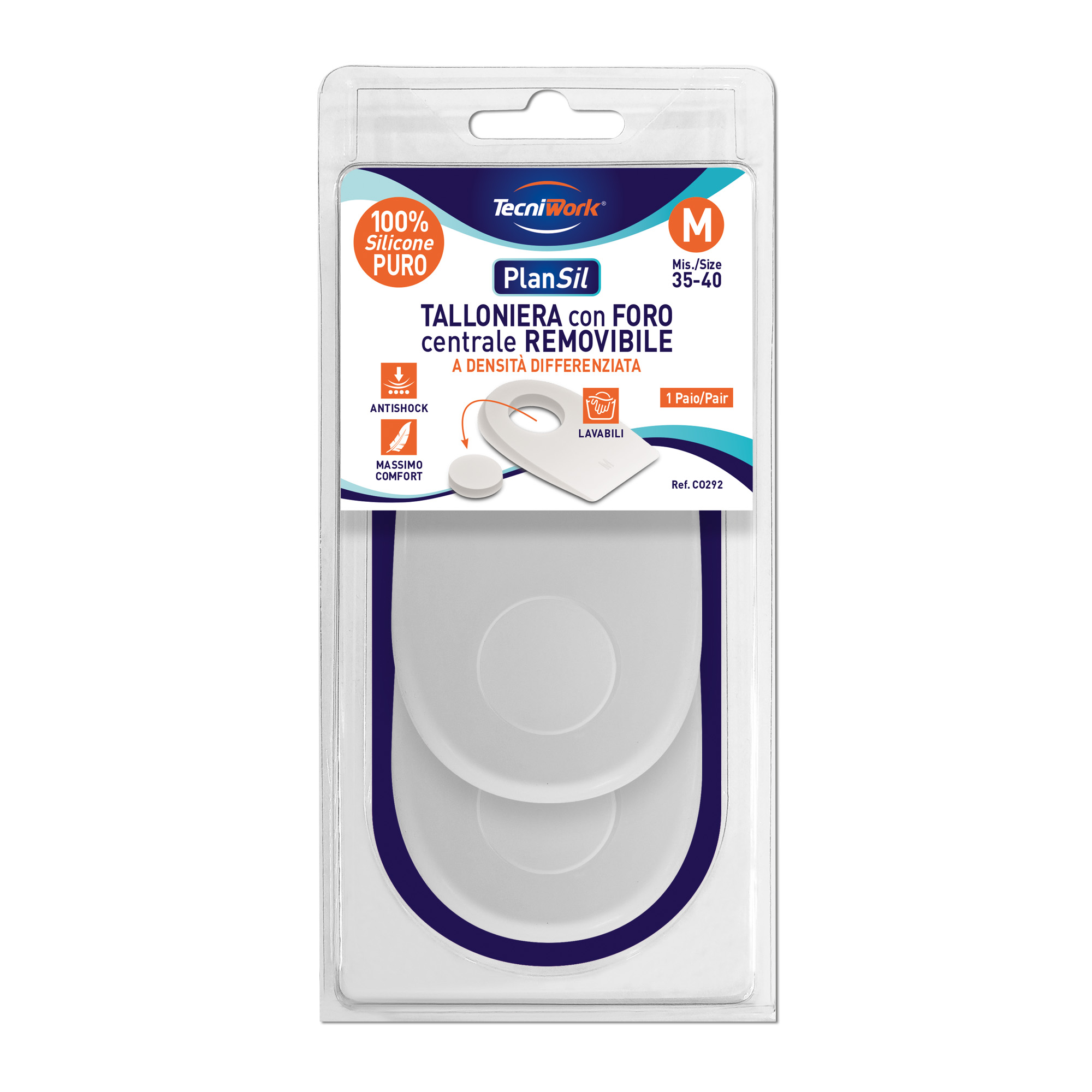 Tecniwork talonnettes en silicone avec coussin central amovible taille Medium 1 paire