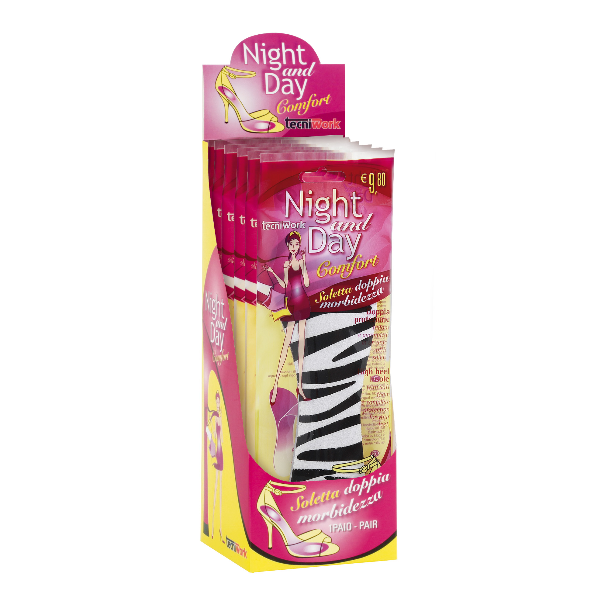 Solette ¾ in schiuma fantasia Zebra Night and Day Espositore da 6 paia