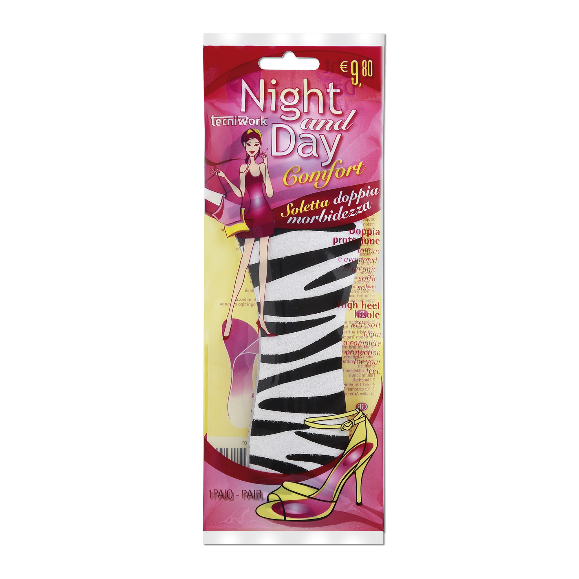 Tecniwork Foam Insoles ¾ Zebra Patterned Foam Night and Day Display 6 pairs