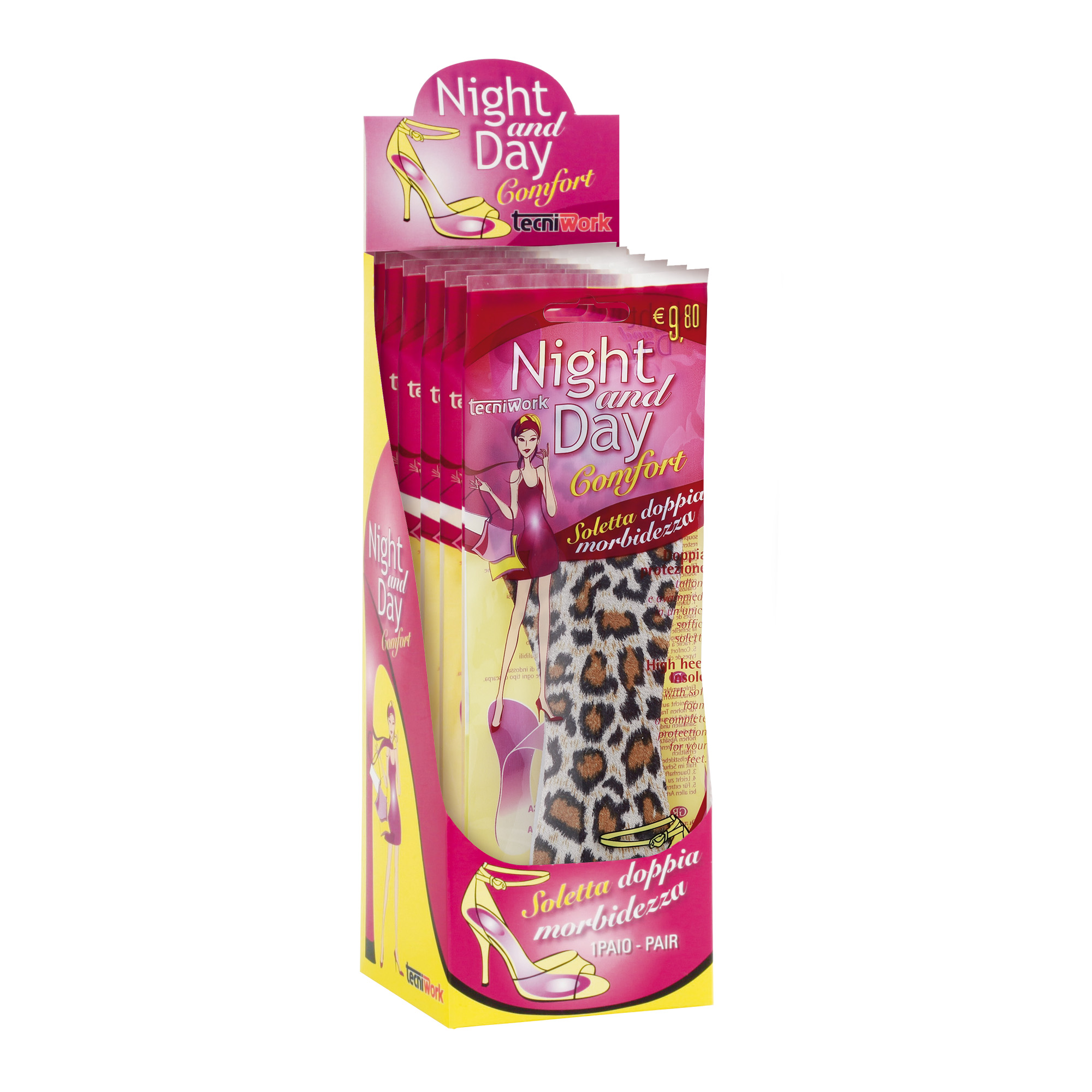 Solette ¾ in schiuma fantasia Leopard Night and Day Espositore da 6 paia