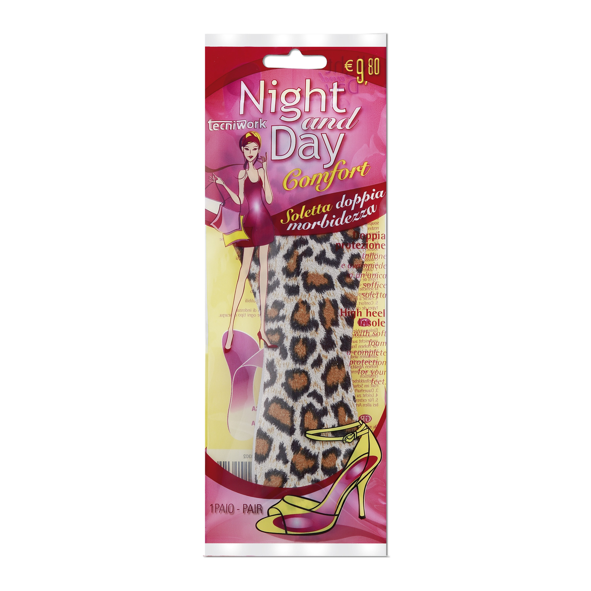 Solette ¾ in schiuma fantasia Leopard Night and Day Espositore da 6 paia