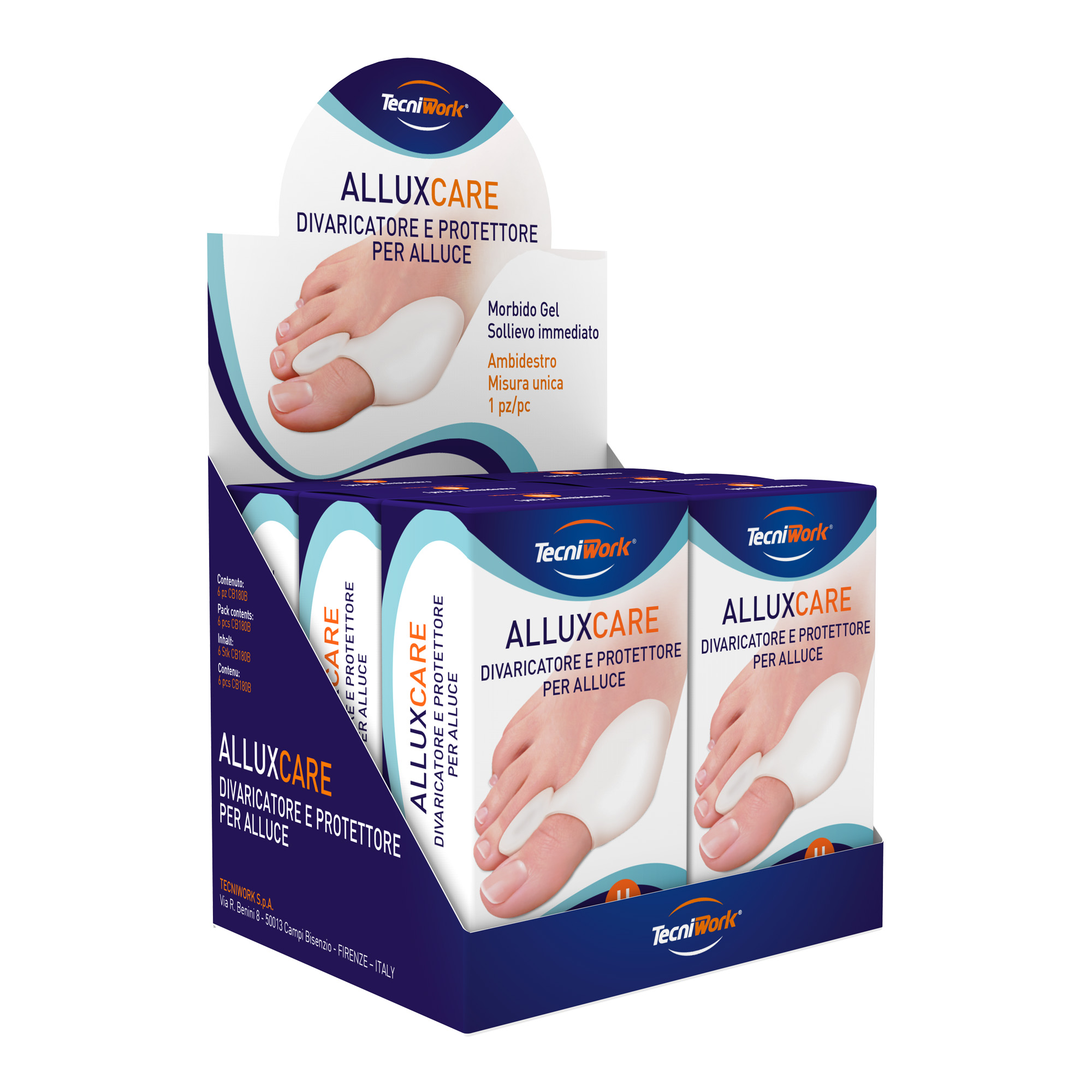 Alluxcare gel toe spreader and protector 6-box display