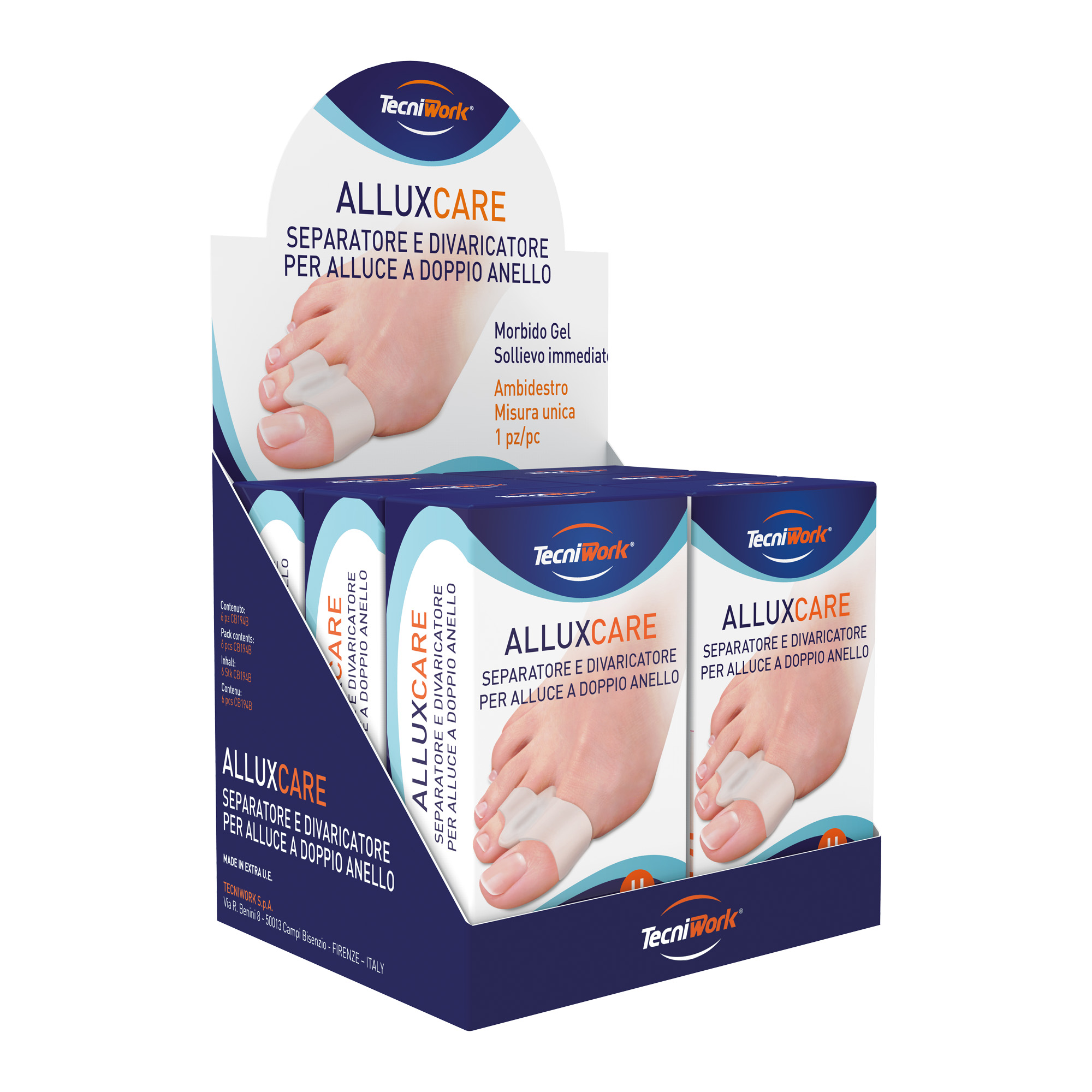 Alluxcare doppio anello separatore e divaricatore per alluce Espositore 6 pz