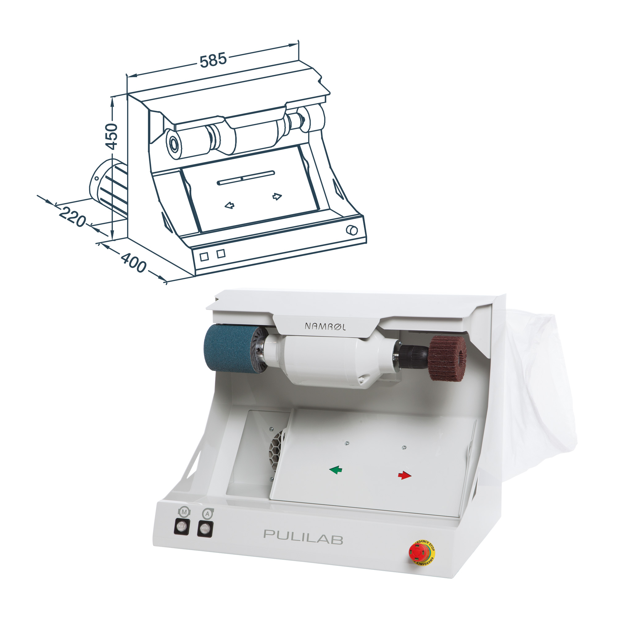 Benchtop cleaner with sanding wheel and vacuum cleaner Pulilab