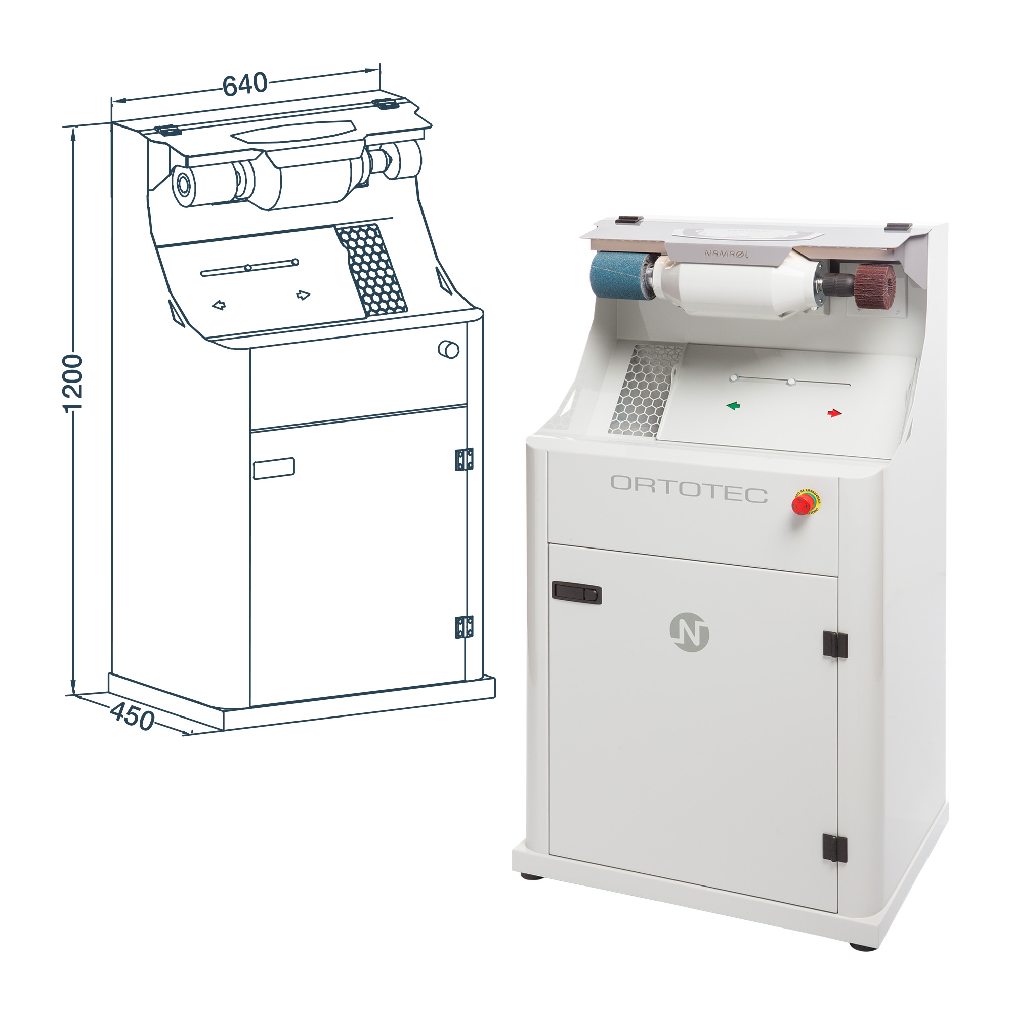 Digitale Reinigungsmaschine mit Schleifscheibe, Staubsauger und LED-Licht Ortotec