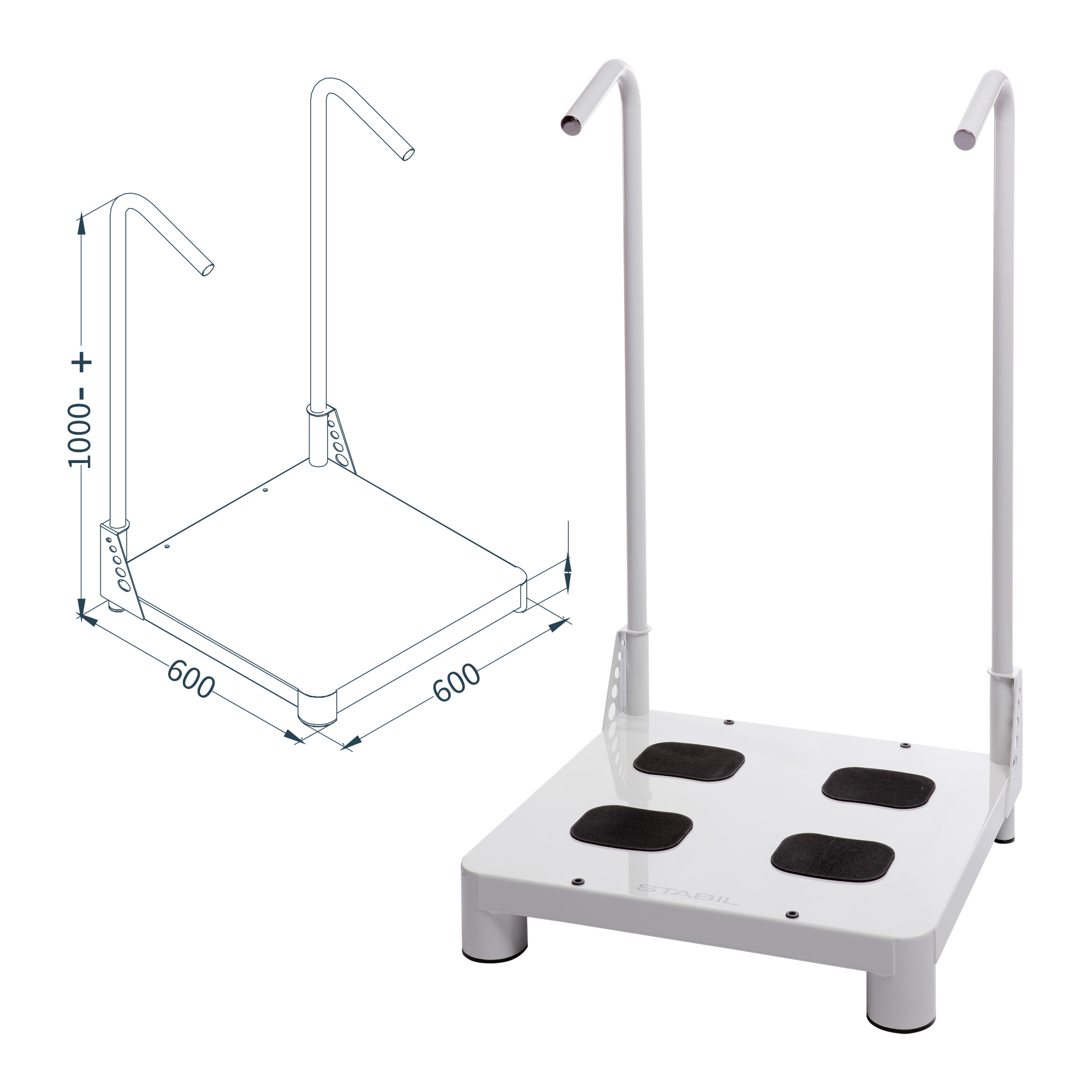 Foot print taking platform with adjustable support bars