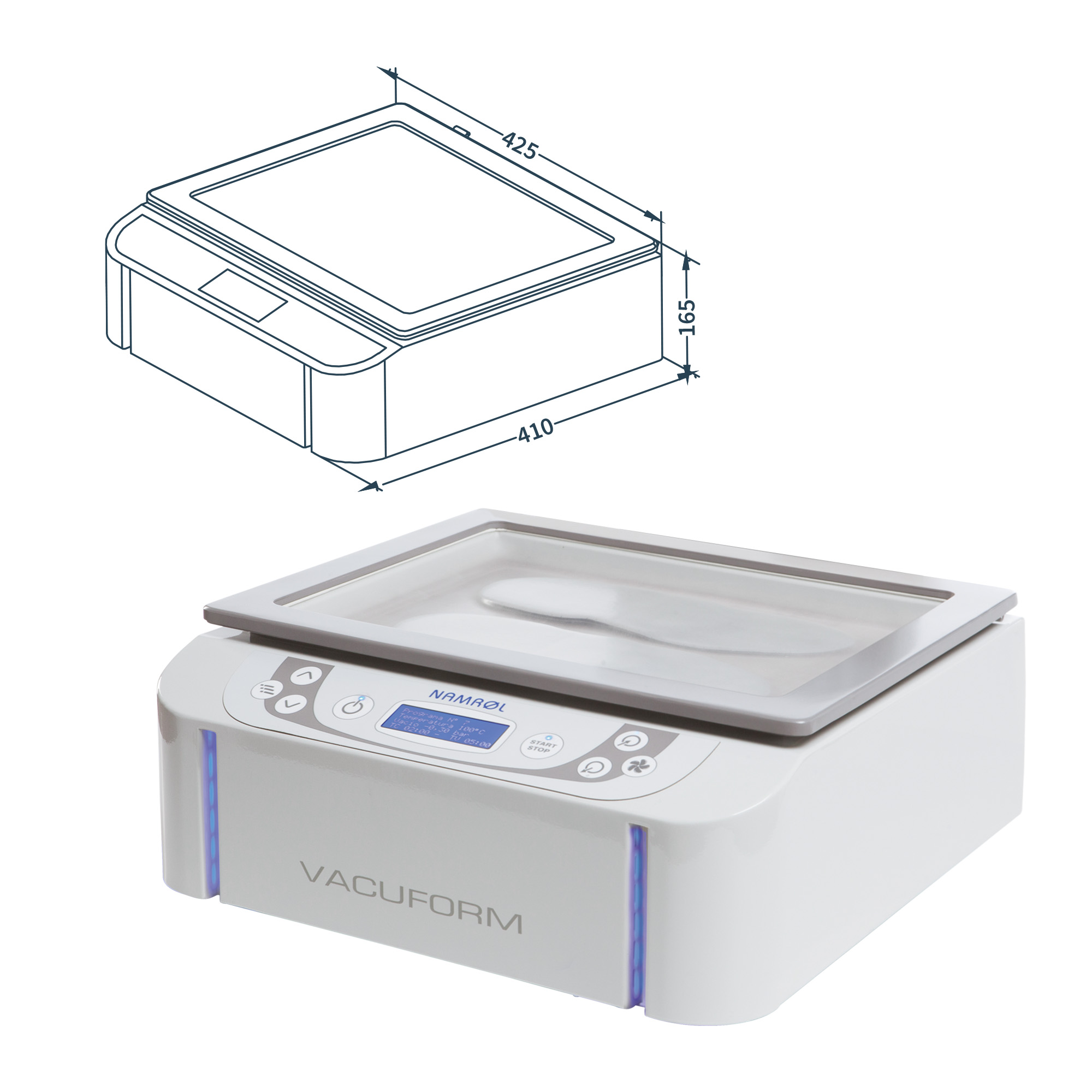 Digital thermoforming machine with foot pedal, vacuum pump and Vacuform cooling system