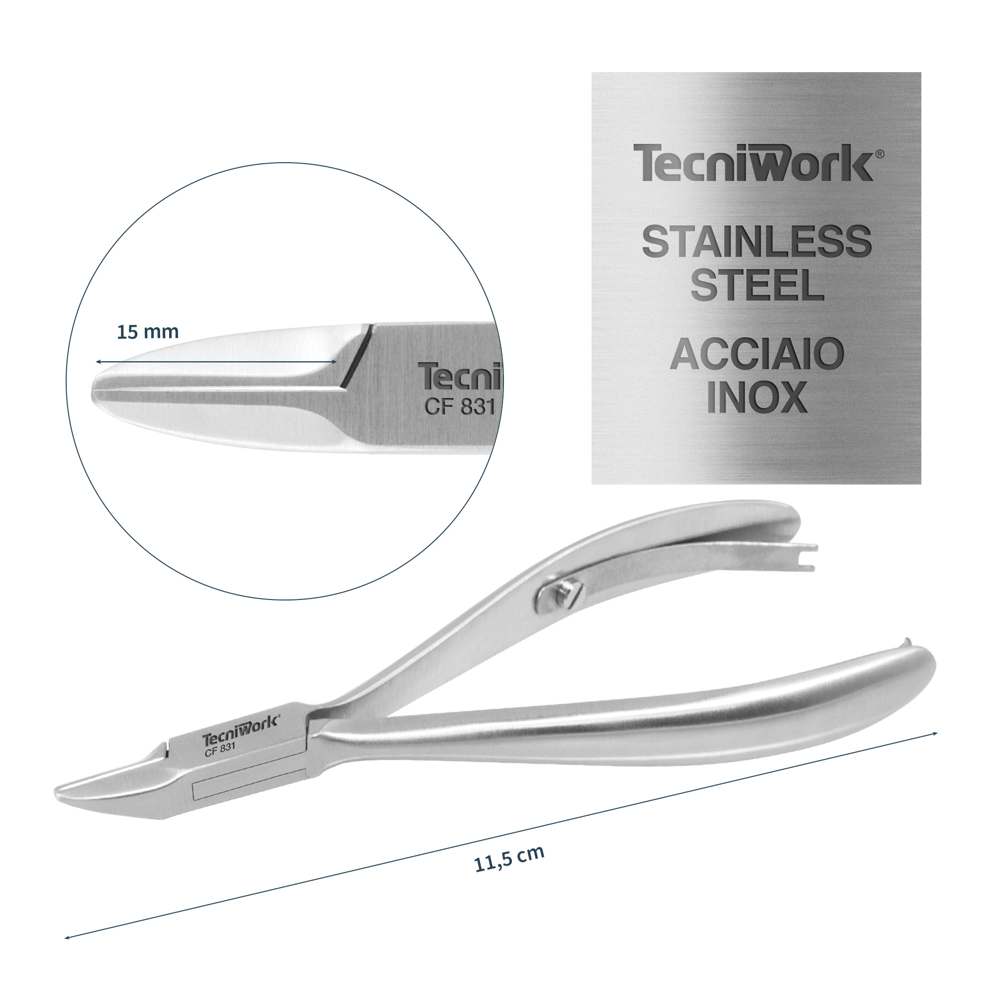 Professional nail nippers with round tip straight jaw cut 15 mm