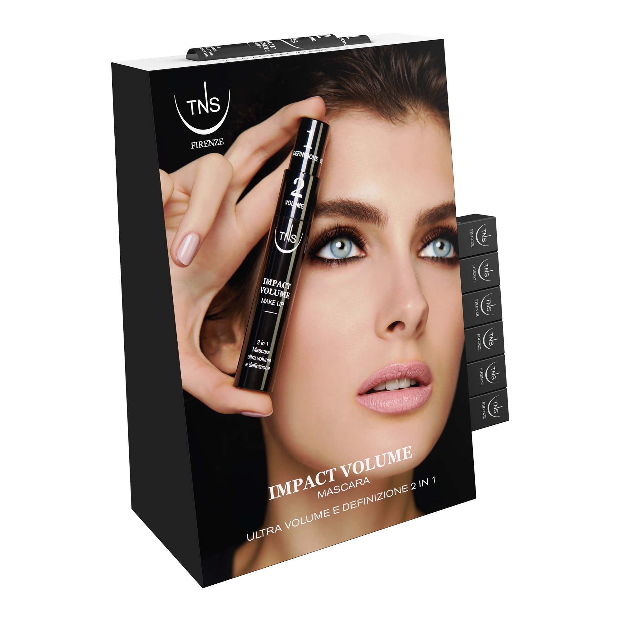 Impact Volume Mascara Display 16 Stück mit einem Mascara Test-Muster