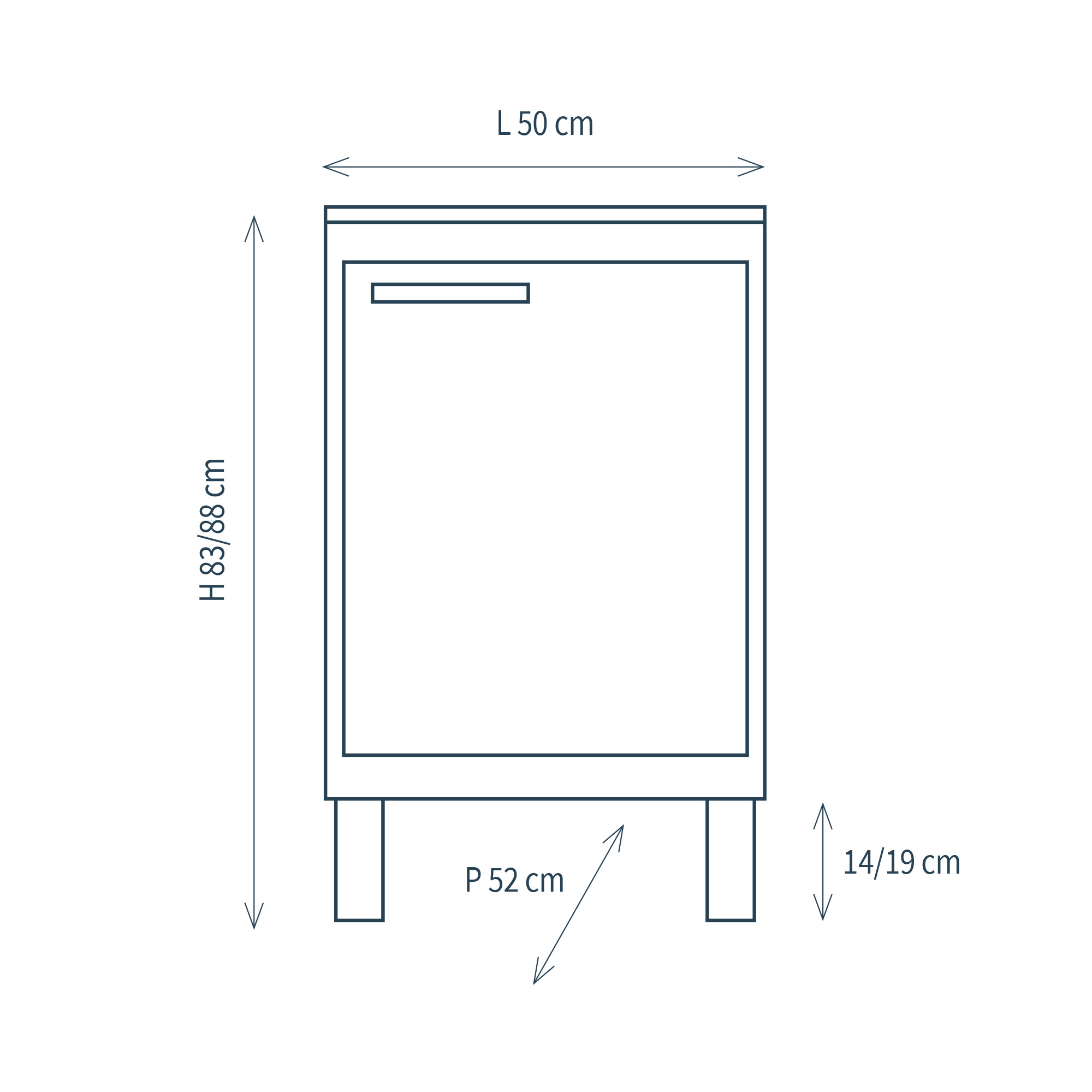 Module with door, internal shelf and feet