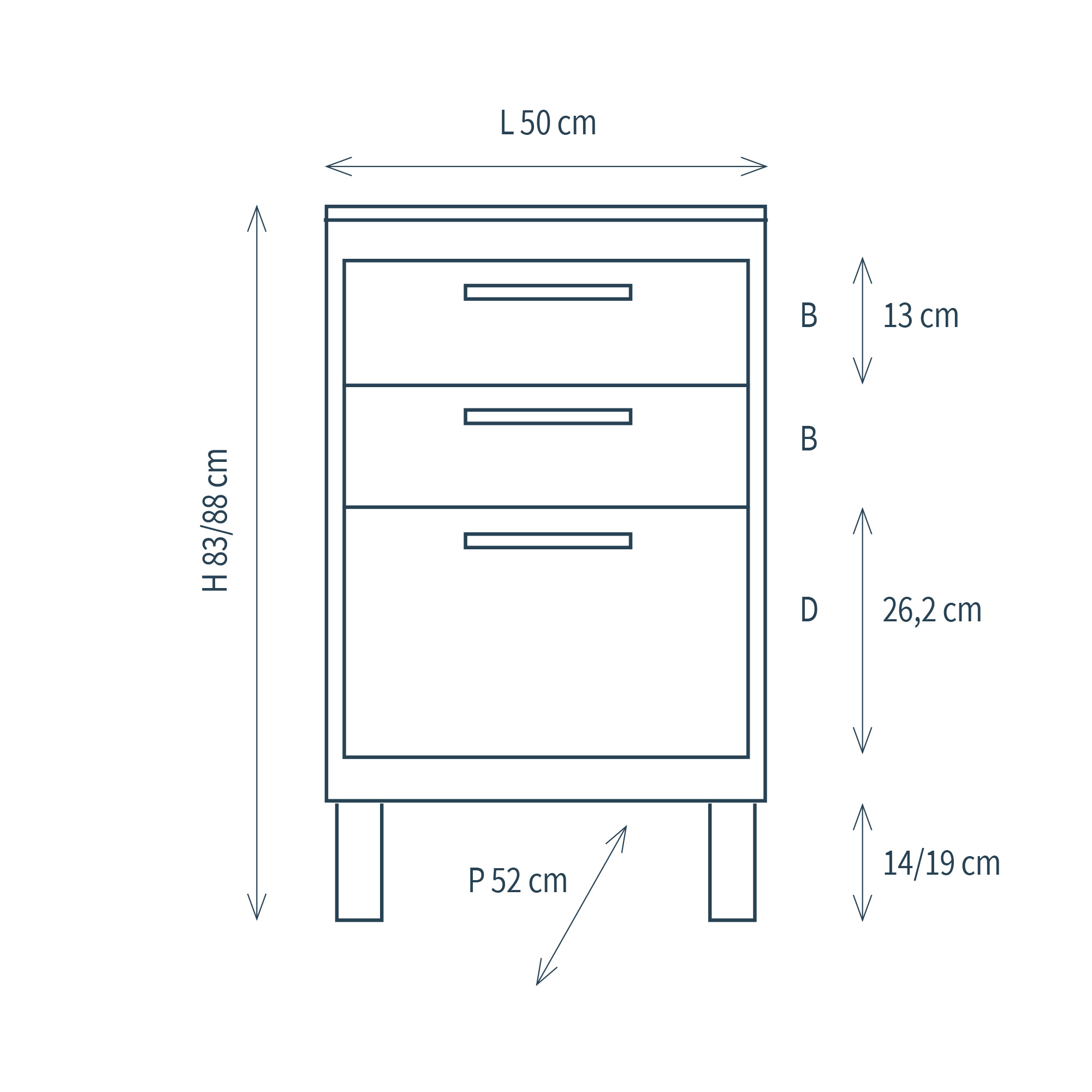 Module with 3 drawers and feet