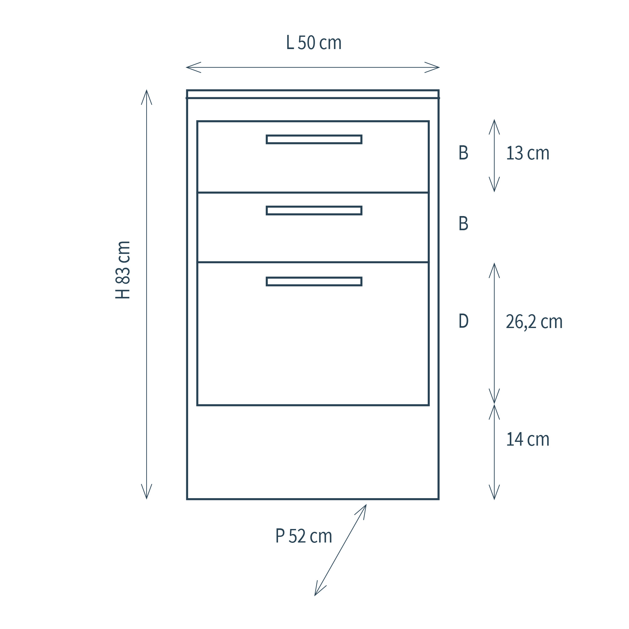 Module with 3 drawers and plinth