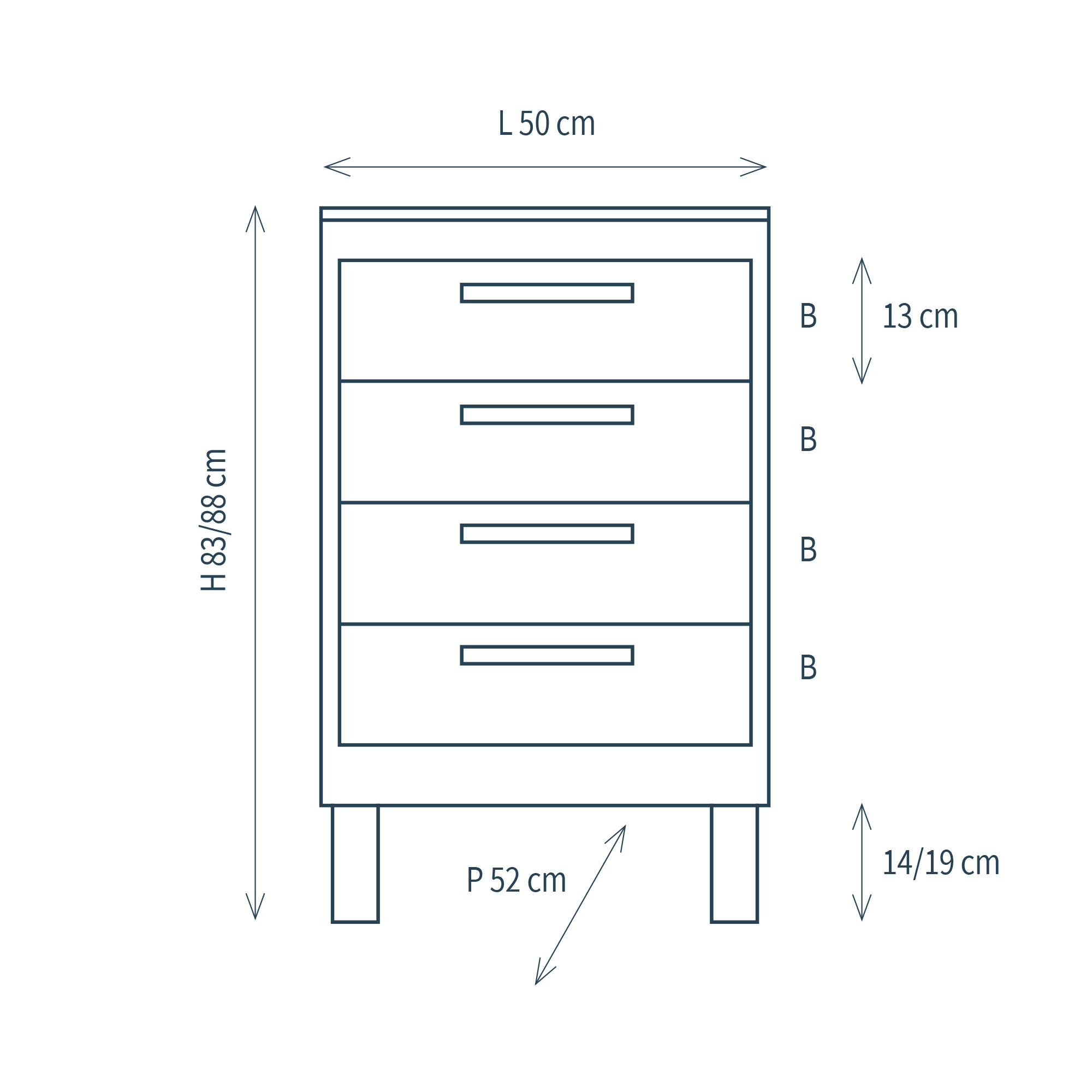 Module avec 4 tiroirs et pieds