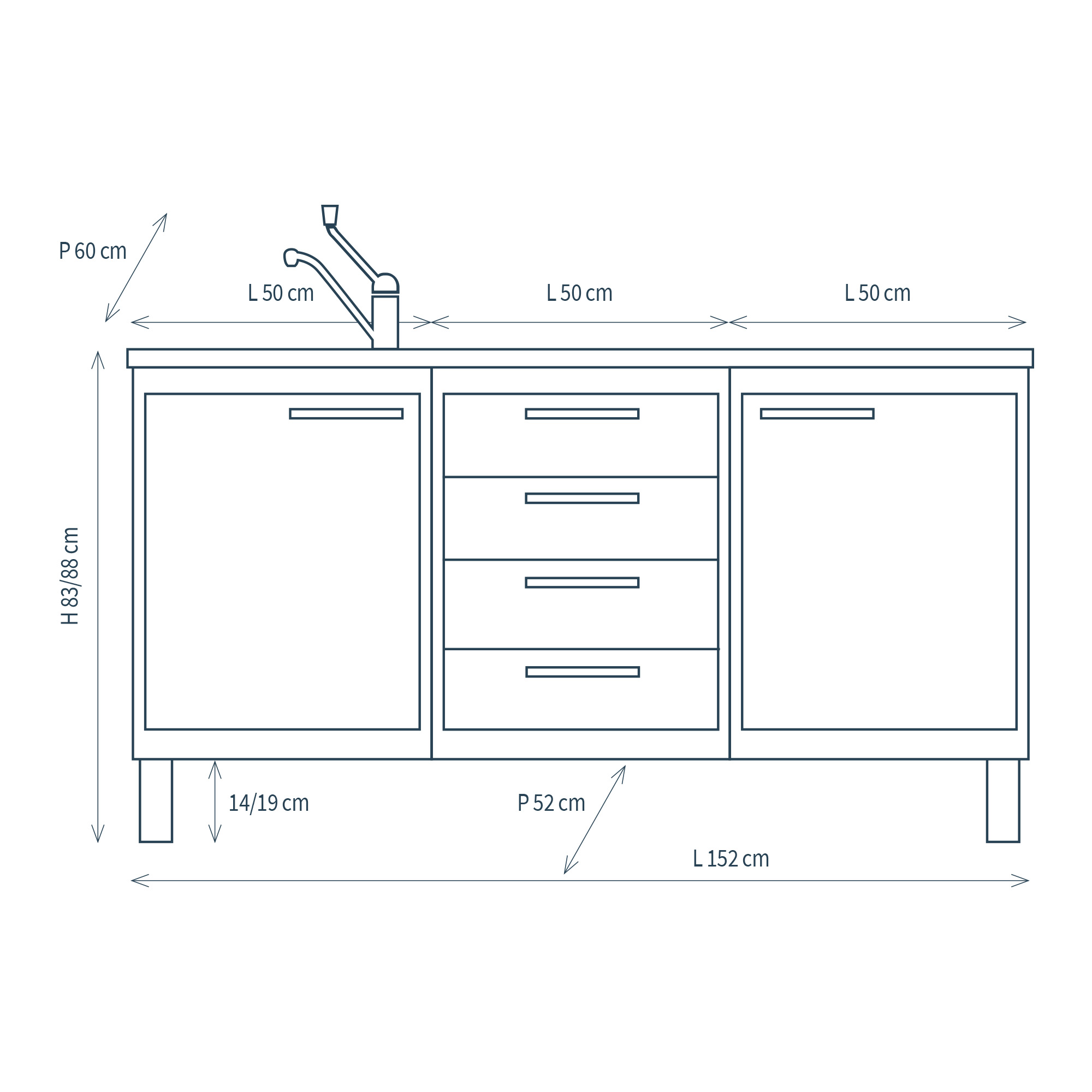 Studio 1 mit 3 Modulen und Füßen