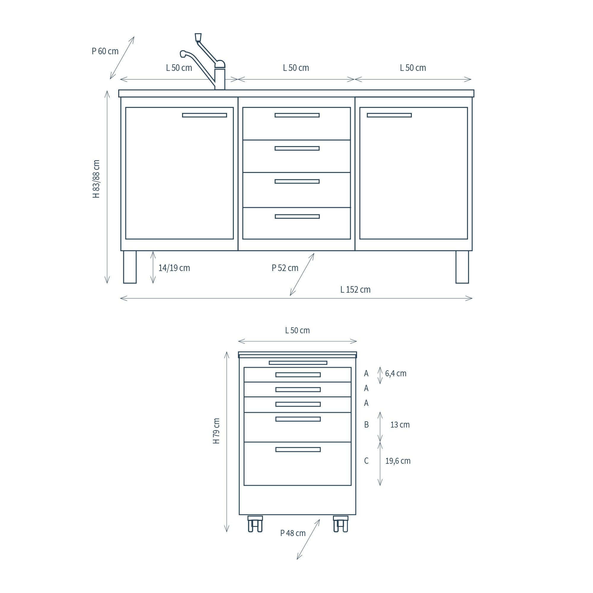 Studio 2 avec 3 modules, pieds et servomobile