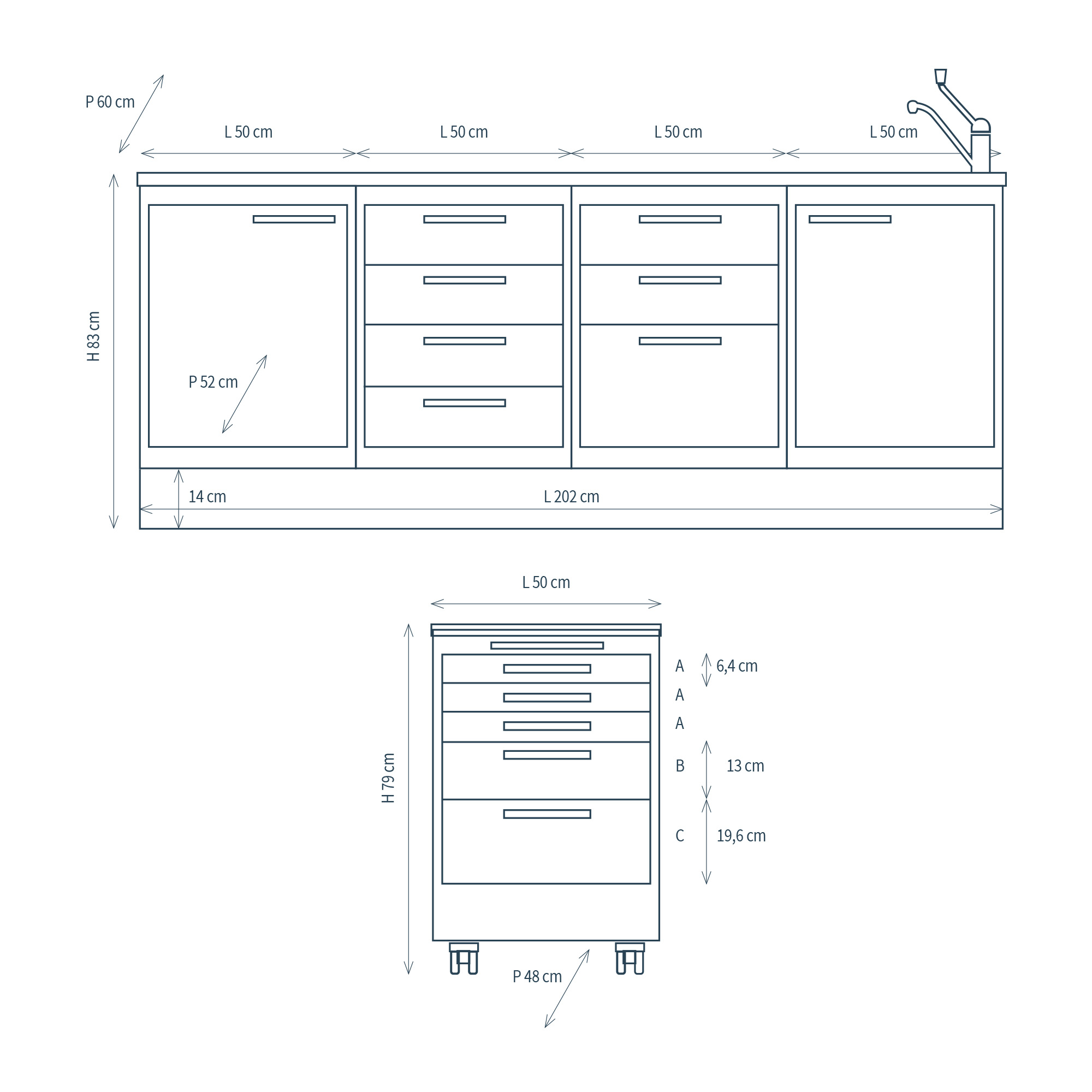 Mobile professionale con 4 moduli, zoccolino e servomobile