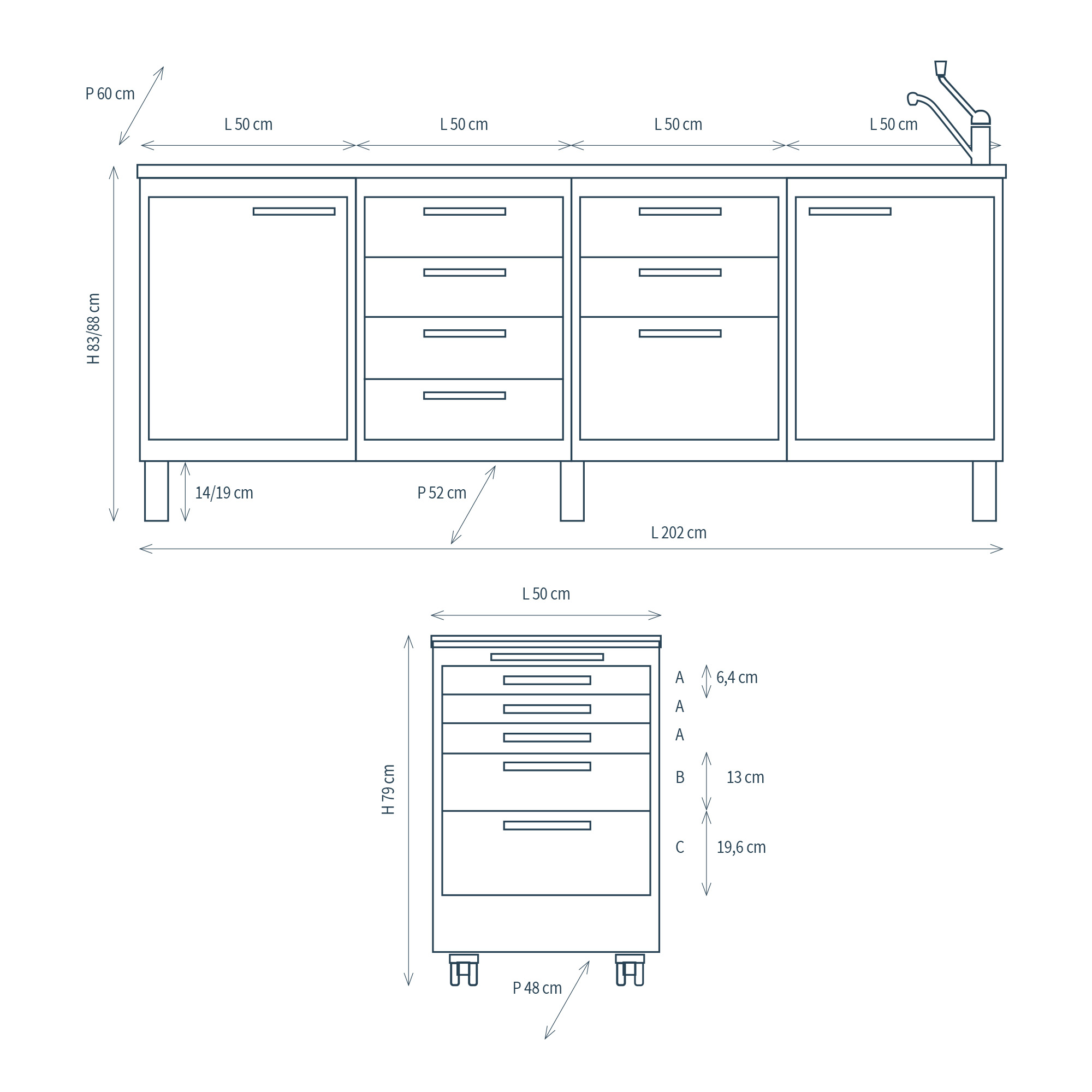 Mobile professionale con 4 moduli, piedini e servomobile