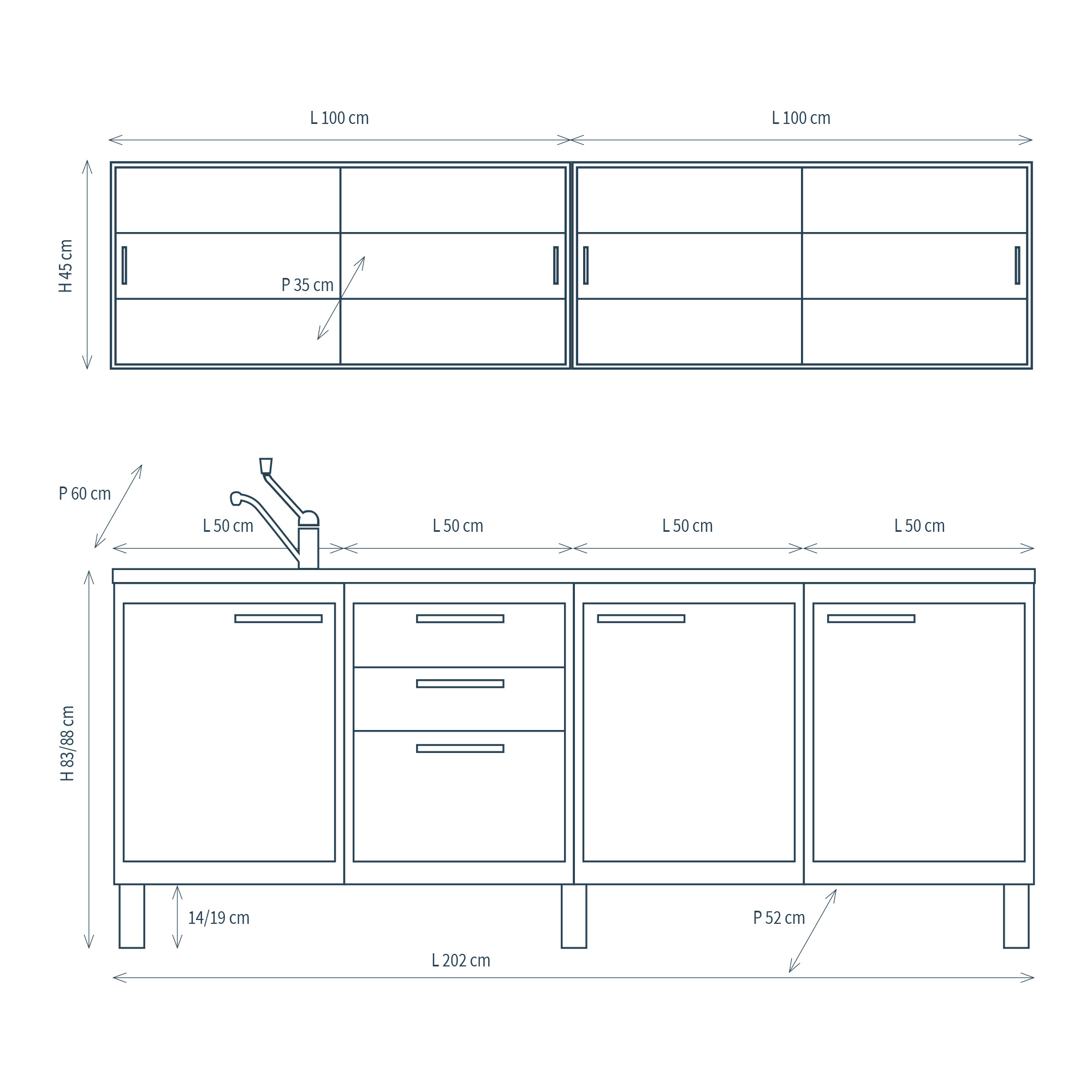 Sterilisation area with 2 showcases without autoclave compartment