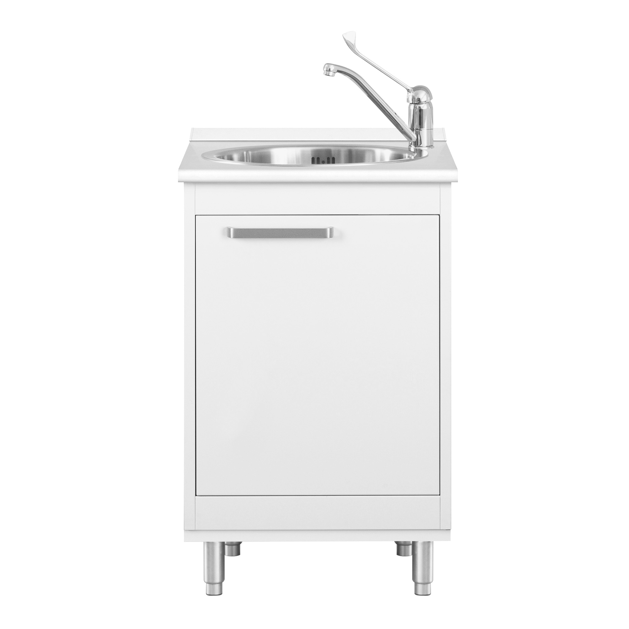 Module with stainless steel sink, mixer tap and feet