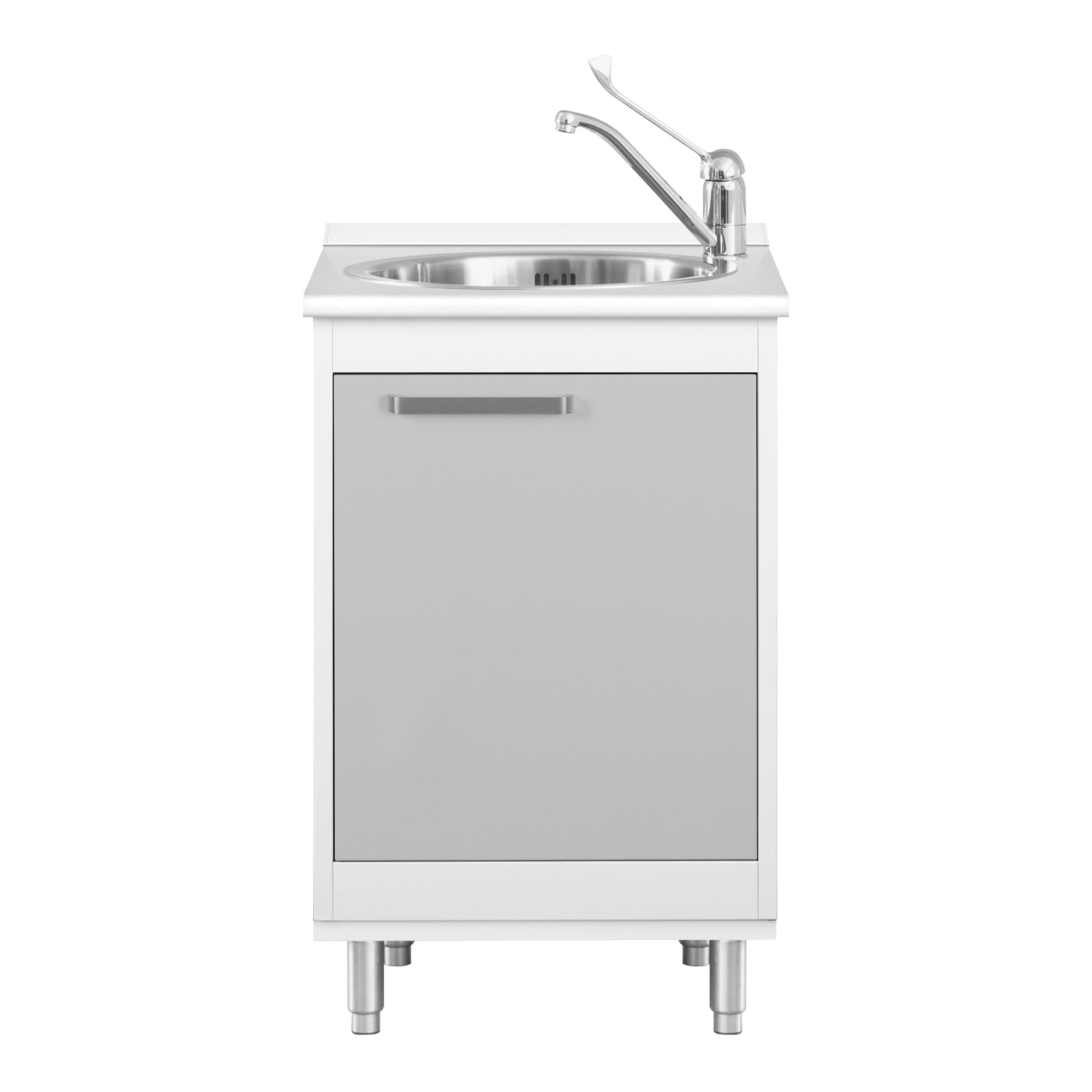 Module with stainless steel sink, mixer tap and feet