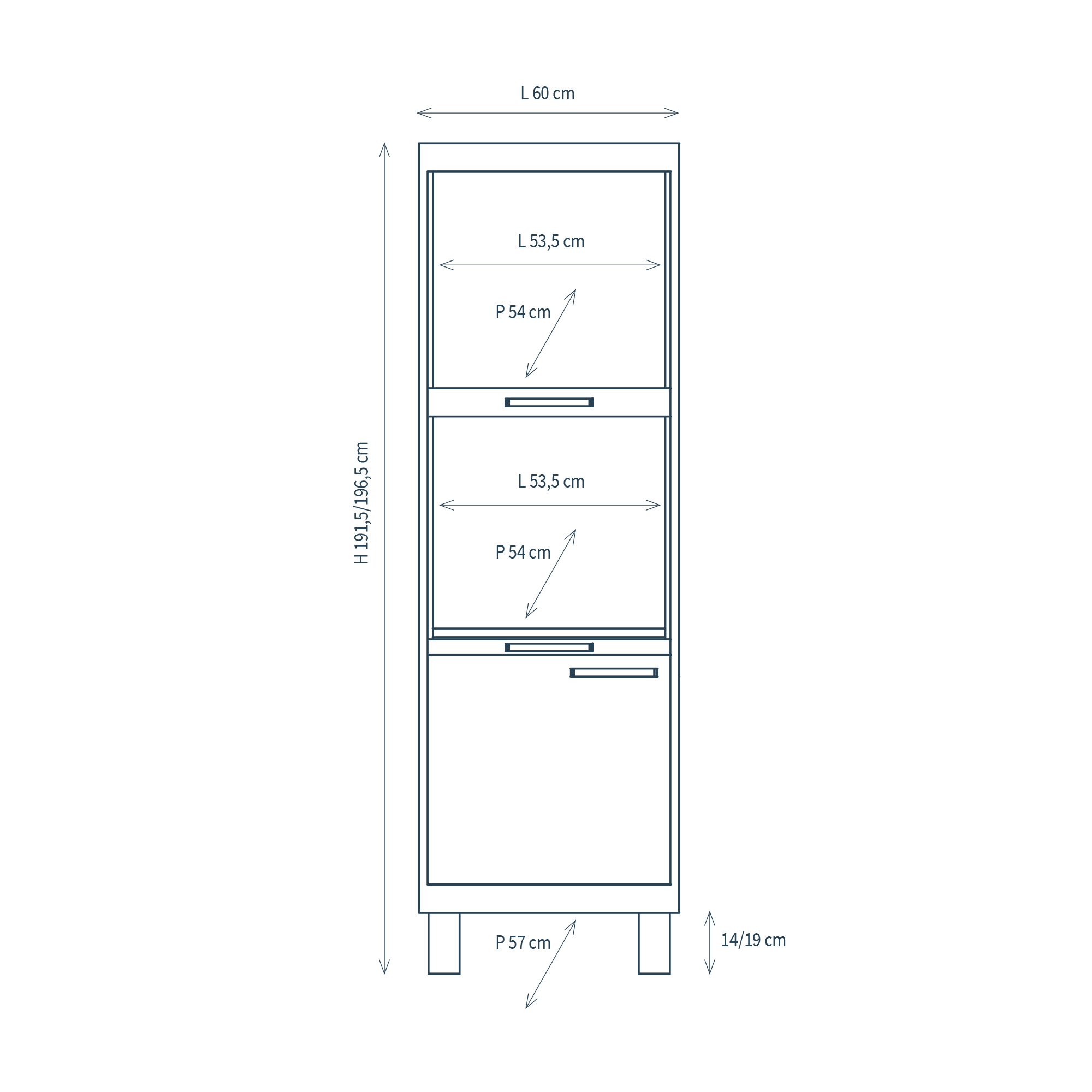 Column 3 compartments with door and feet