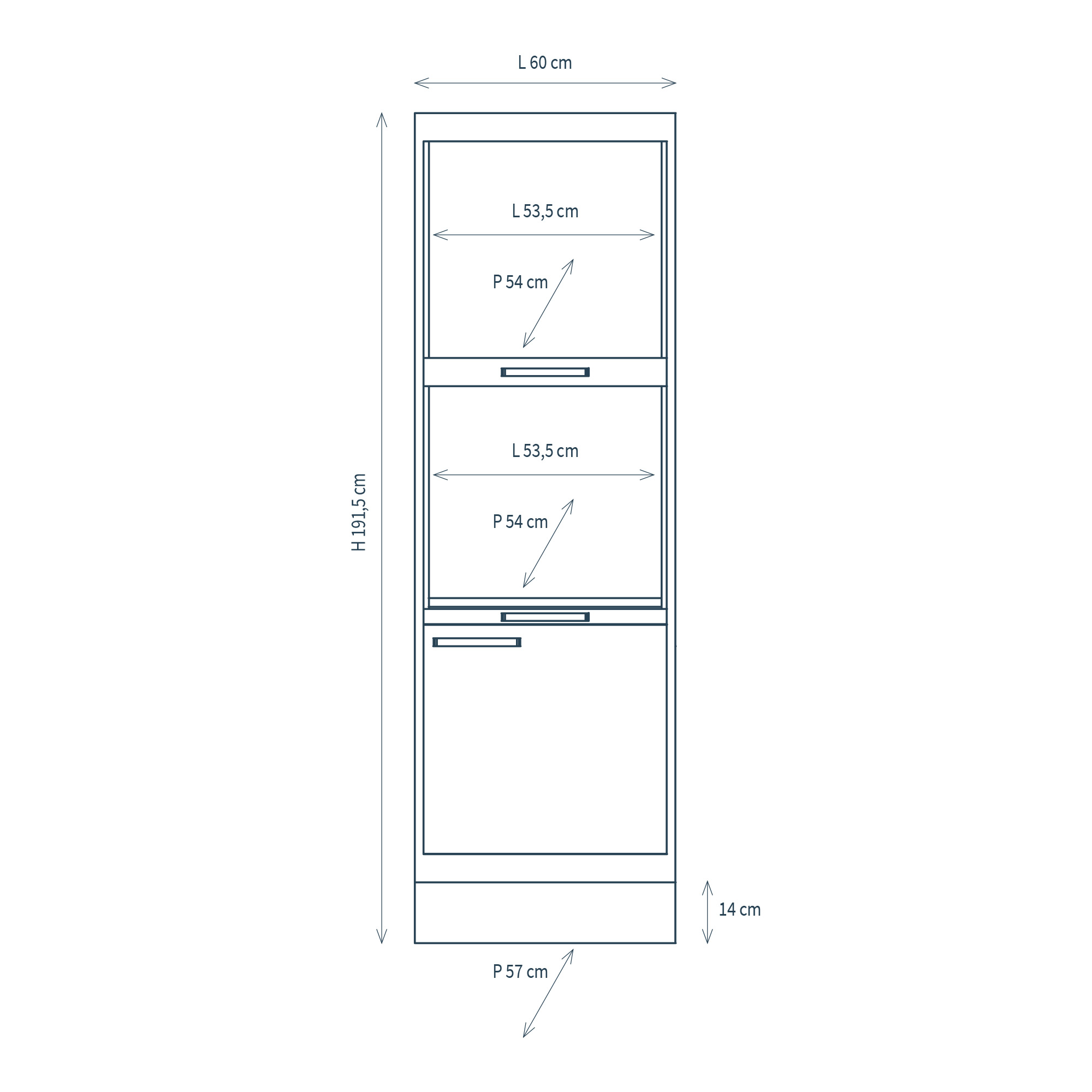 3-compartment tall unit with door and plinth