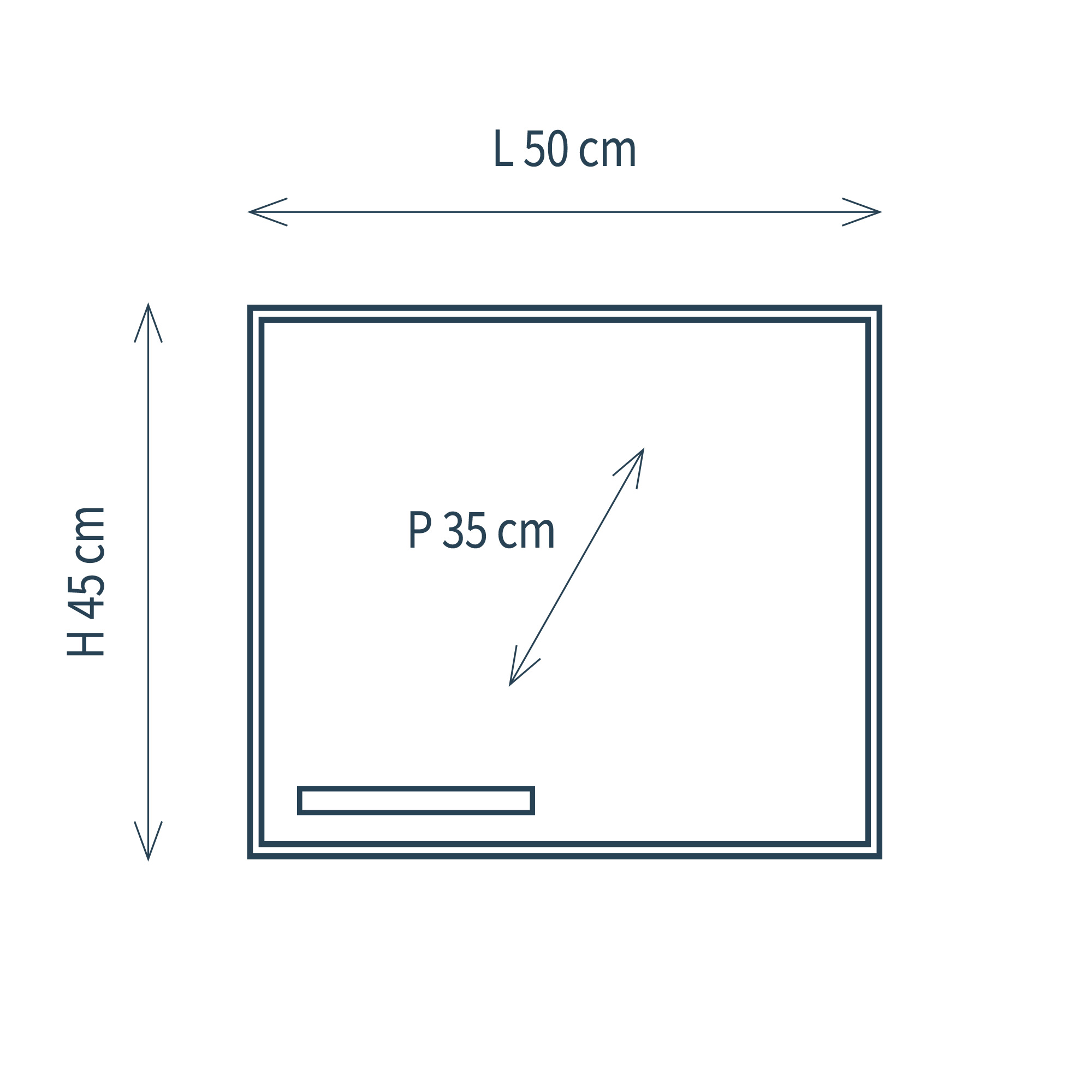 Hanging display case with two shelves and metal door