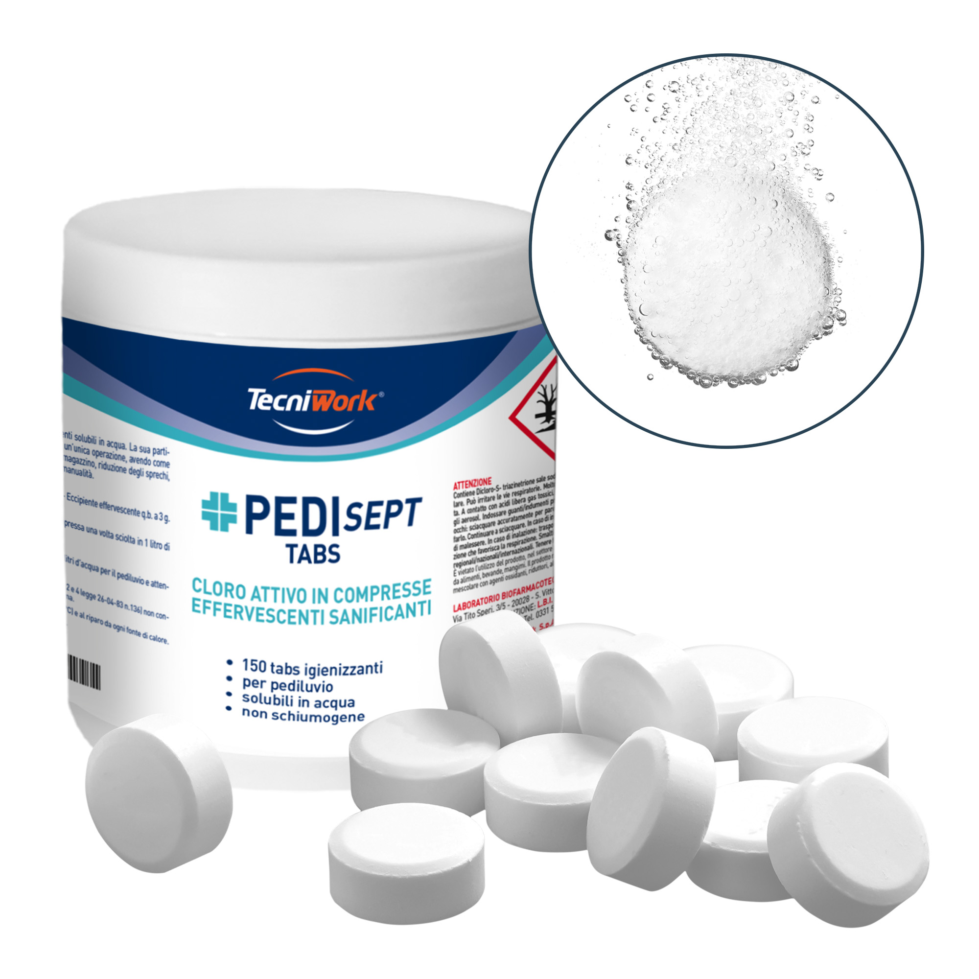 Compresse monodose Sanificanti a base di Cloro per pediluvio Pedisept Tabs 150 pz