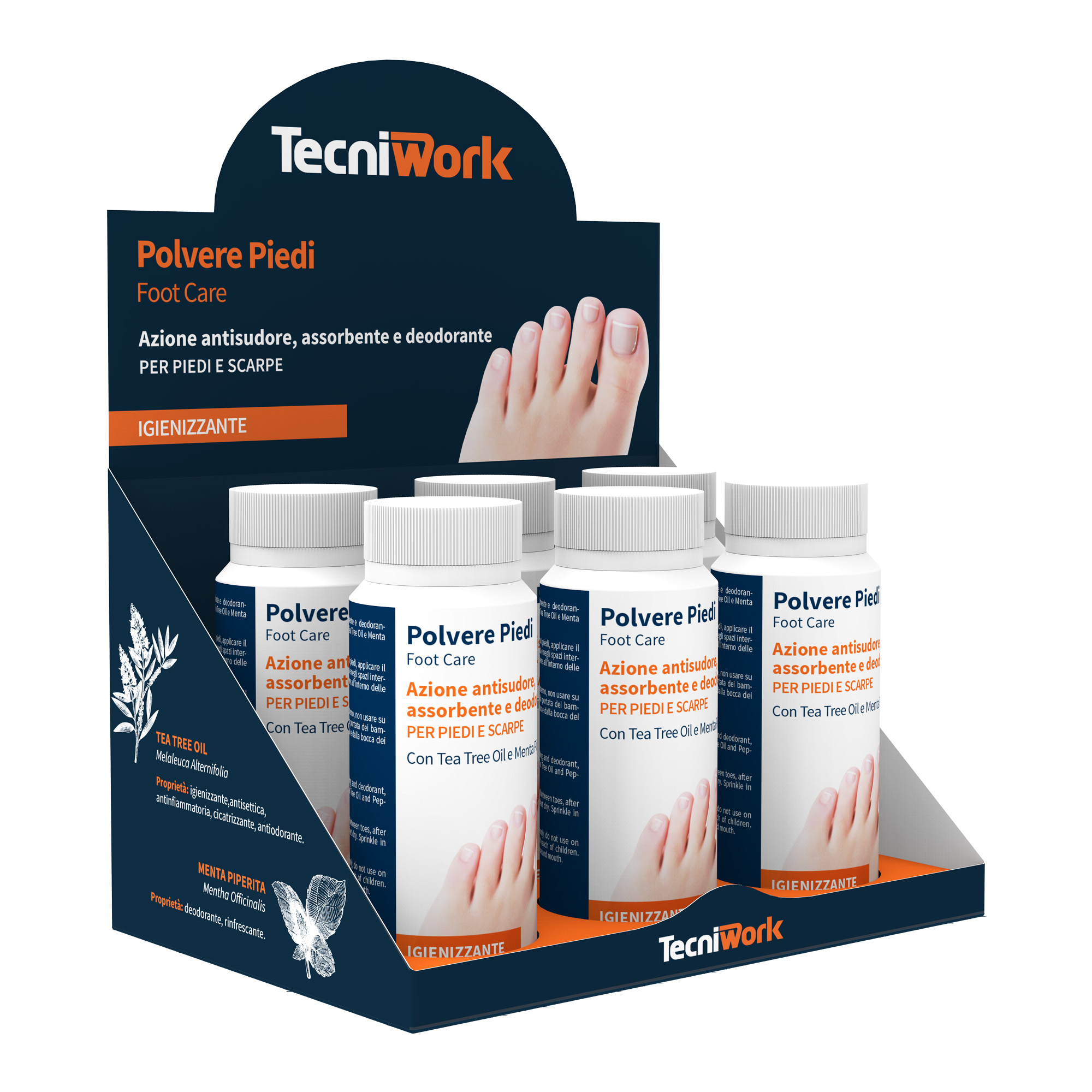 Poudre pour les pieds rafraîchissante, désodorisante, absorbante et désinfectante 75 g  - Présentoir de 6 pièces