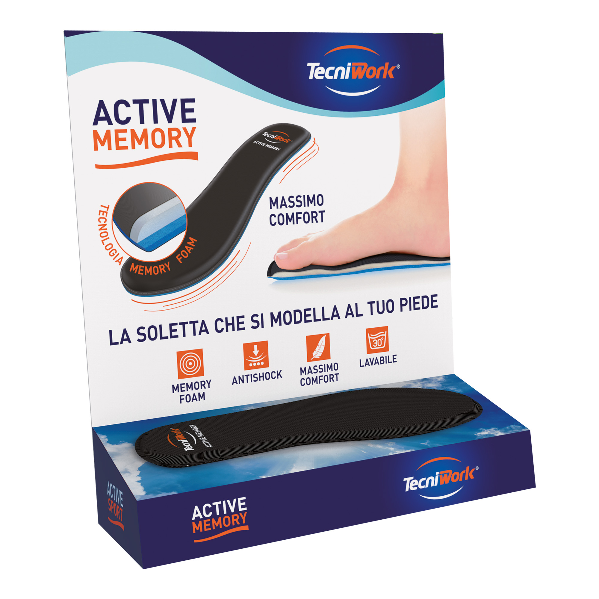 Tecniwork Présentoir semelles Active Memory avec mousse à mémoire de forme 24 paires