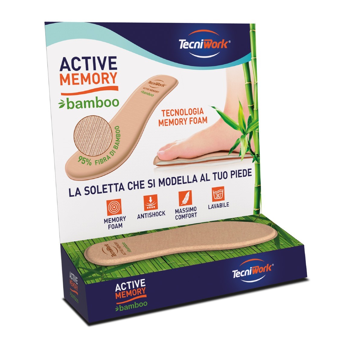 Solette con rivestimento in fibra di bambù Active Memory Bamboo Espositore da 24 paia