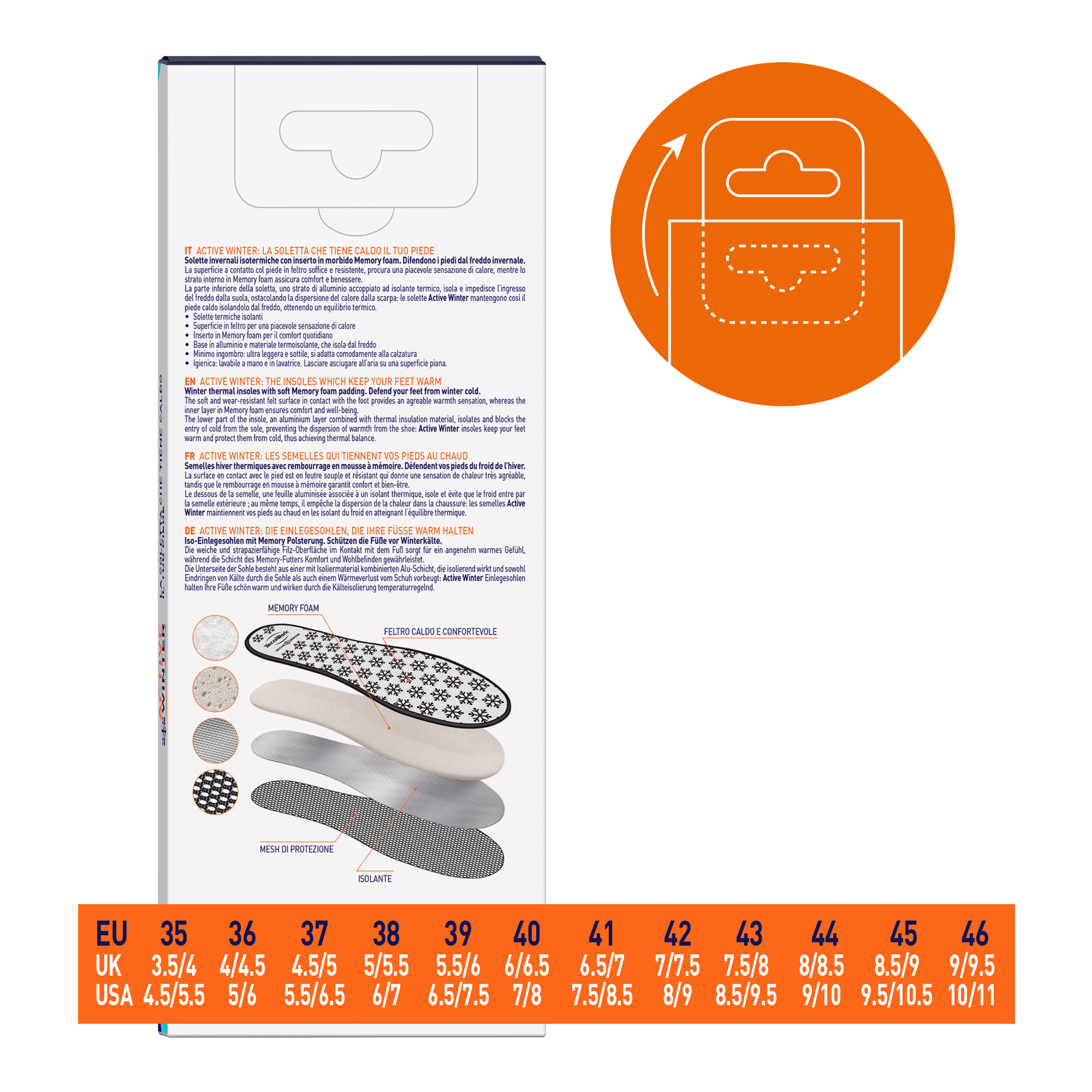 Tecniwork thermal insoles with Active Memory Winter memory foam 1 pair