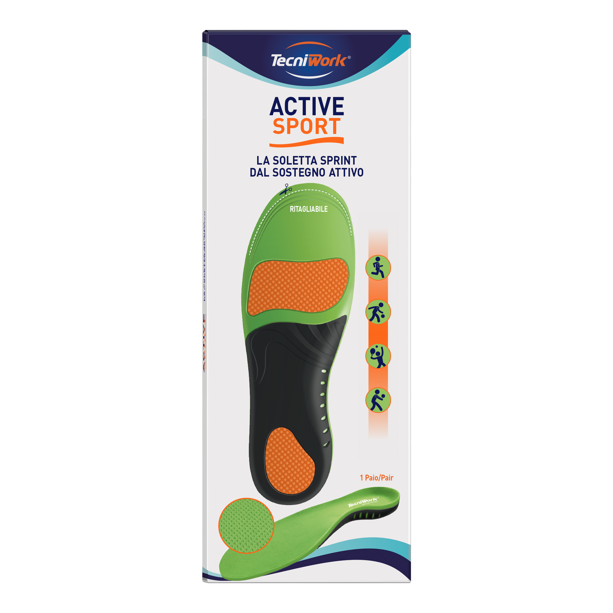 Tecniwork Active Sport insoles ideal to be cut to size for sport shoes 1 pair