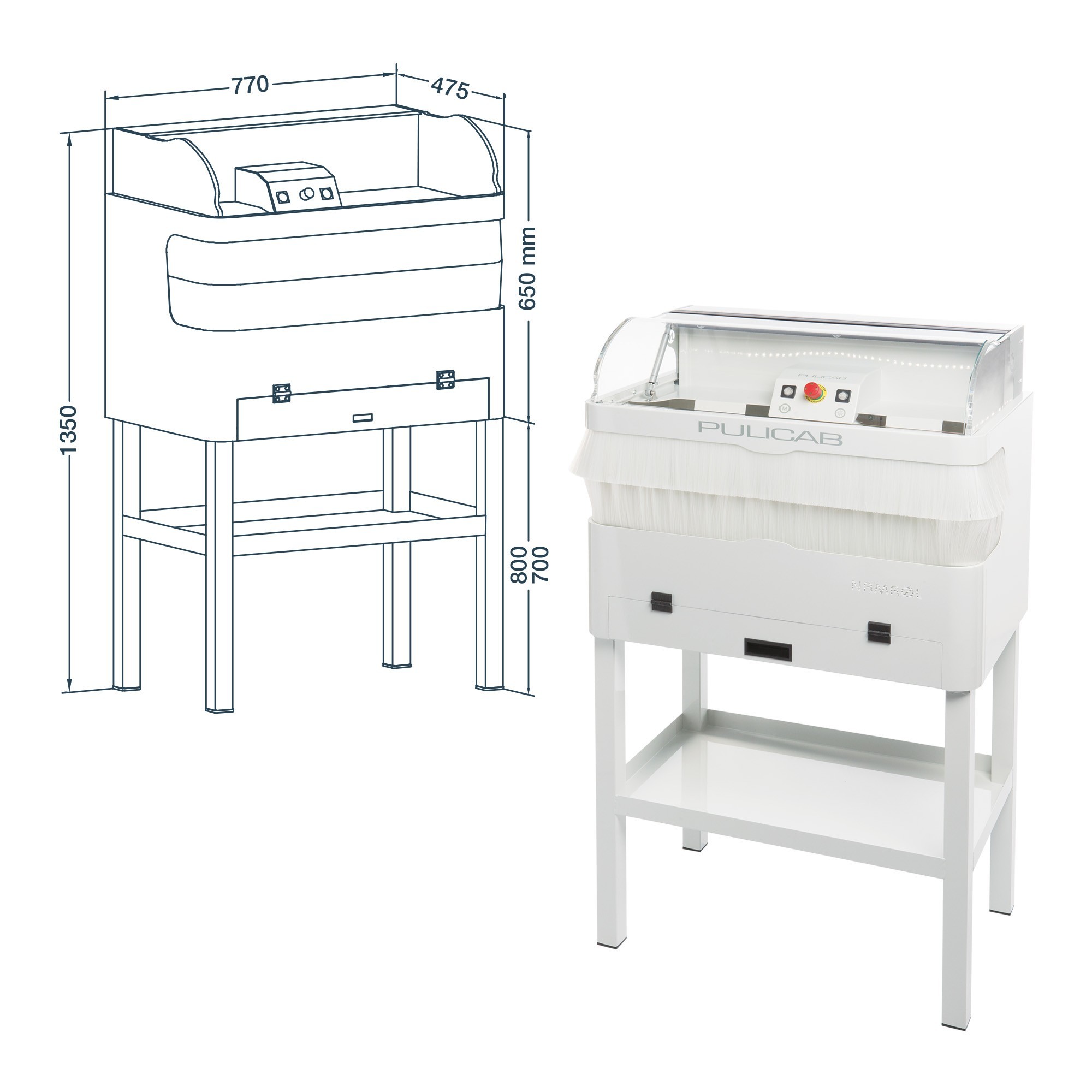 Reinigungsmaschine mit Schleifbox, LED-Licht und 70 cm hohem Ständer Pulicab